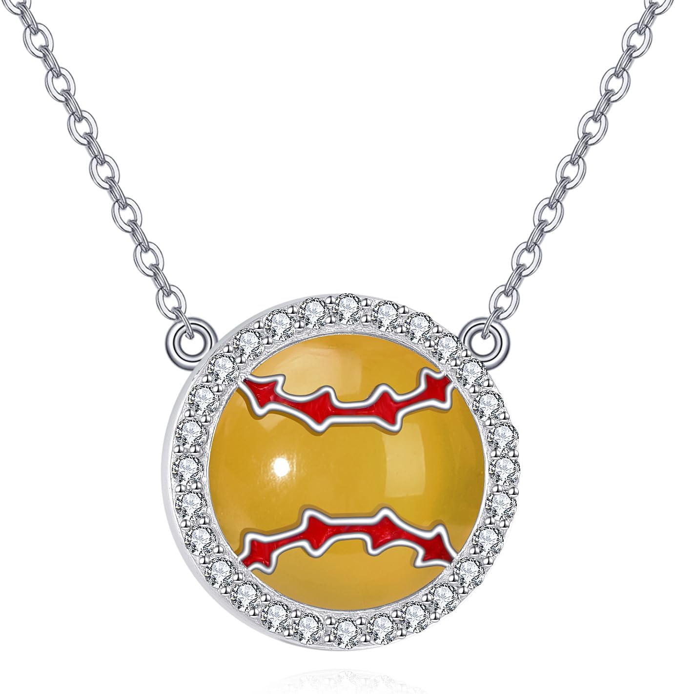 YAFEINI Softball Necklace Sterling Silver Softball Chain Necklace Sport Jewelry Gifts for Women