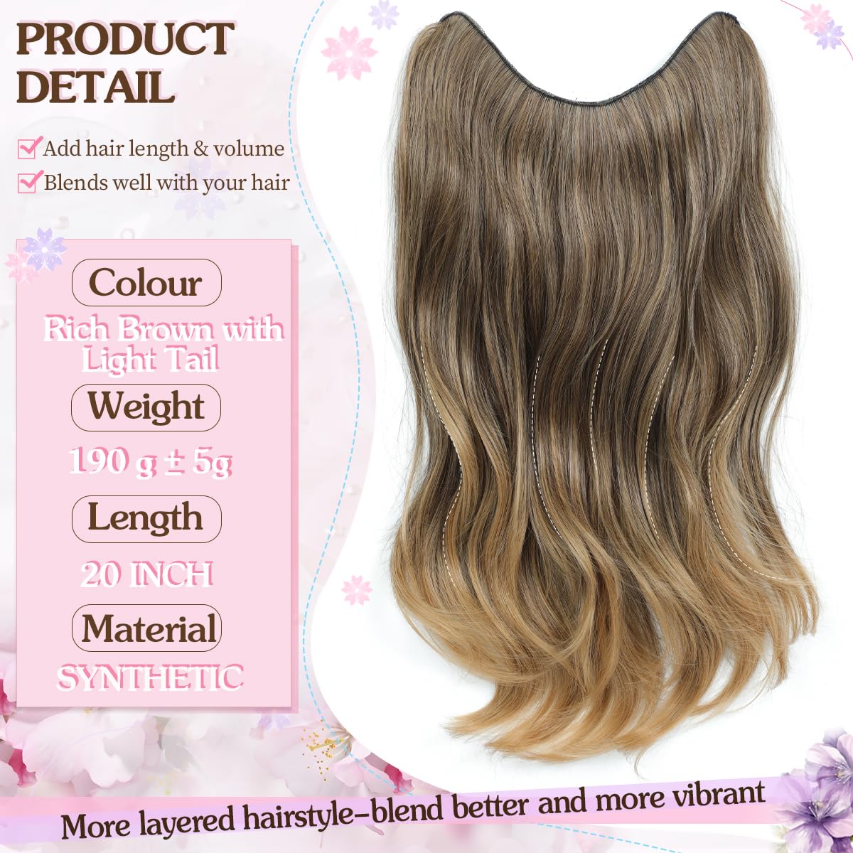 VEGALILY 20inch Hair Extensions 1PCS U-shape Clip in Hair Extension Layered Wavy Hair Extensions Clip in Soft Hair Extension synthetic Fiber Hairpieces for women (Rich Brown with Light Tail) - Image 2