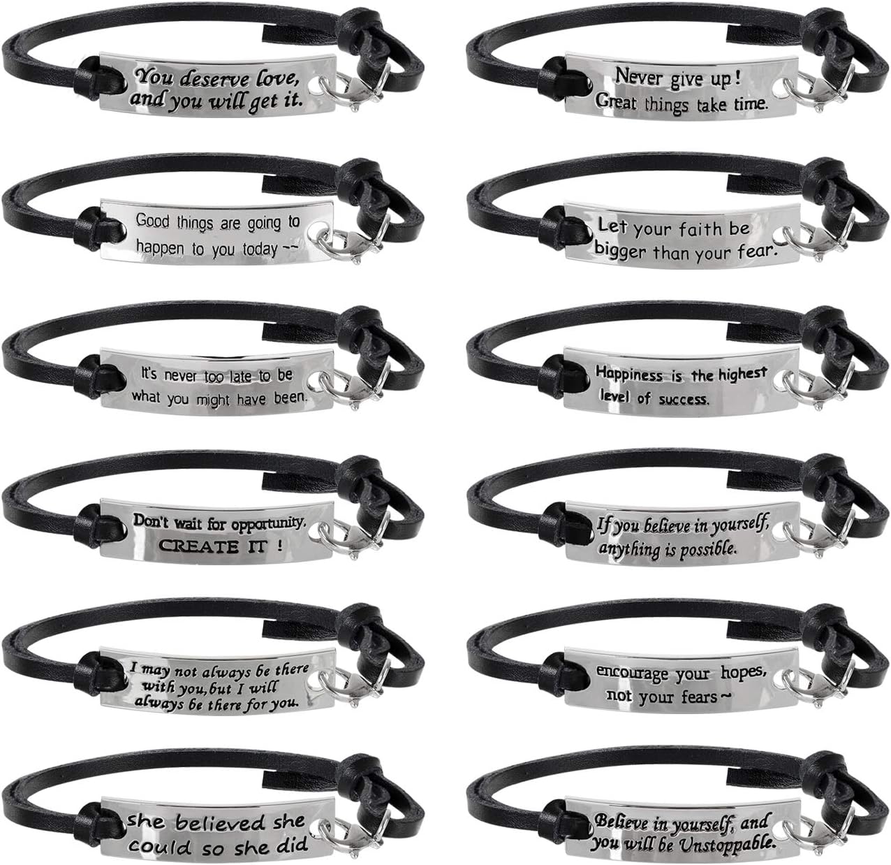 AleapDollChristmas Stocking Stuffers Gifts 12 Pcs Bulk Inspirational Gifts Leather Bracelets for Women Motivational Quotes Message Encouragement Cuff