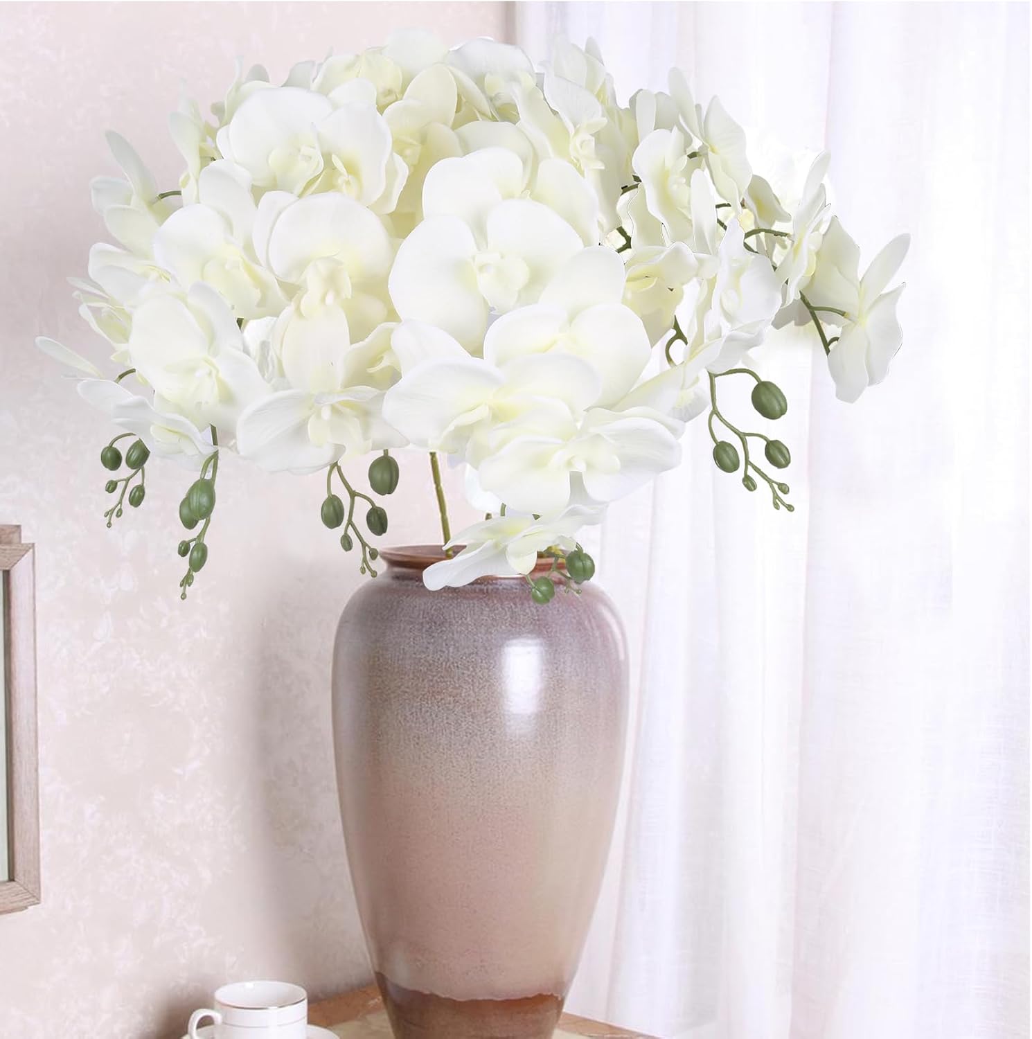 IPOPU 6Pcs White Orchids Artificial Flowers with 9 Large Blooms 37.4" Long Stem Fake Silk Orchid Look Real Flowers for Tall Vase Faux Orchids for Wedding Home Party Dining Table Centerpiece Decoration - Image 4