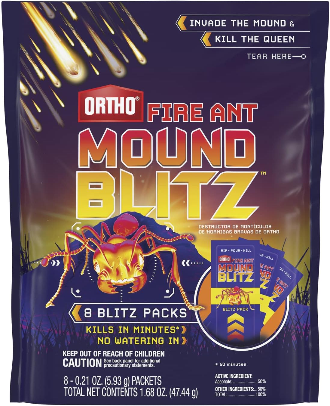 Ortho Fire Ant Mound Blitz, Fire Ant Killer, For Lawns and Around Ornamental Plants, 8 Pre-Measured Packs