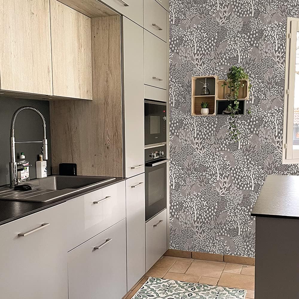 Tempaper Mythical Grey Woodland Fantasy Removable Peel and Stick Wallpaper, 20.5 in X 16.5 ft, Made in The USA