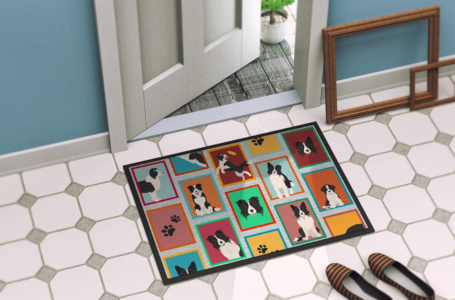 Caroline's Treasures MLM1111MAT Lots of Border Collie Doormat 18x27 Front Door Mat Indoor Outdoor Rugs for Entryway, Non Slip Washable Low Pile, 18H X 27W