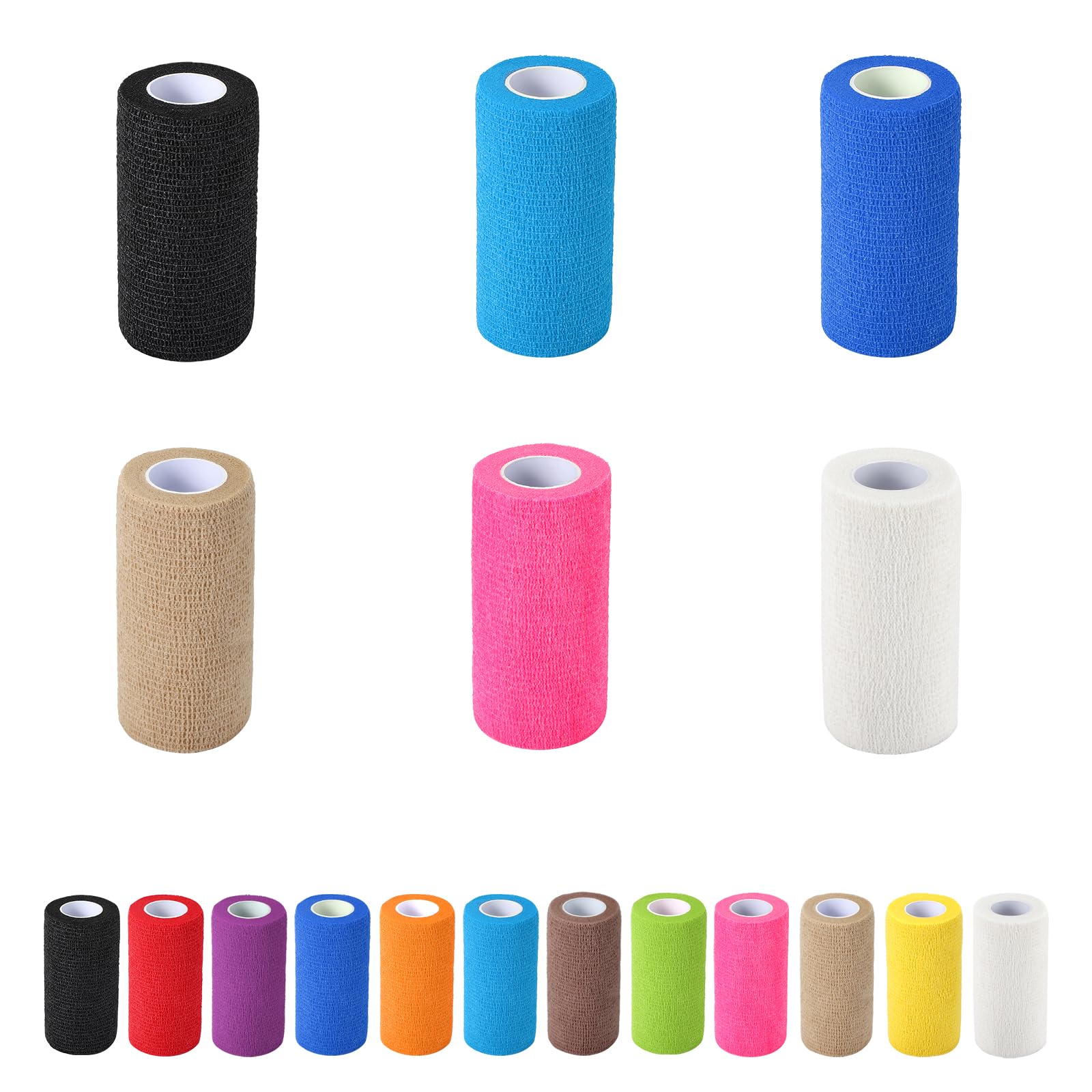 6 Pack Self Adhesive Bandage Wrap, 4 in x 5 Yards Non-Woven Self Adherent Cohesive Bandage, Vet Wrap Wound Tape for Thumb Finger Wrist Knee Ankle, Mix