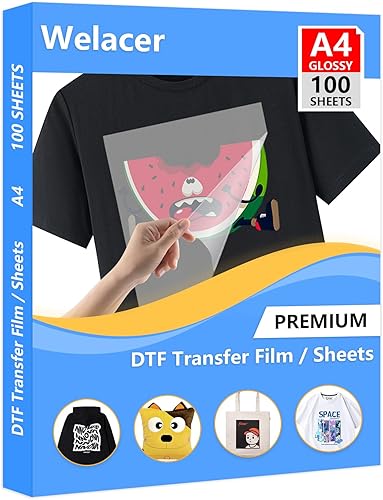 Miniatura 1 de Welacer A4 100 hojas de transferencia DTF brillante película pretrato, papel de transferencia de calor PET para impresora de inyección de tinta
