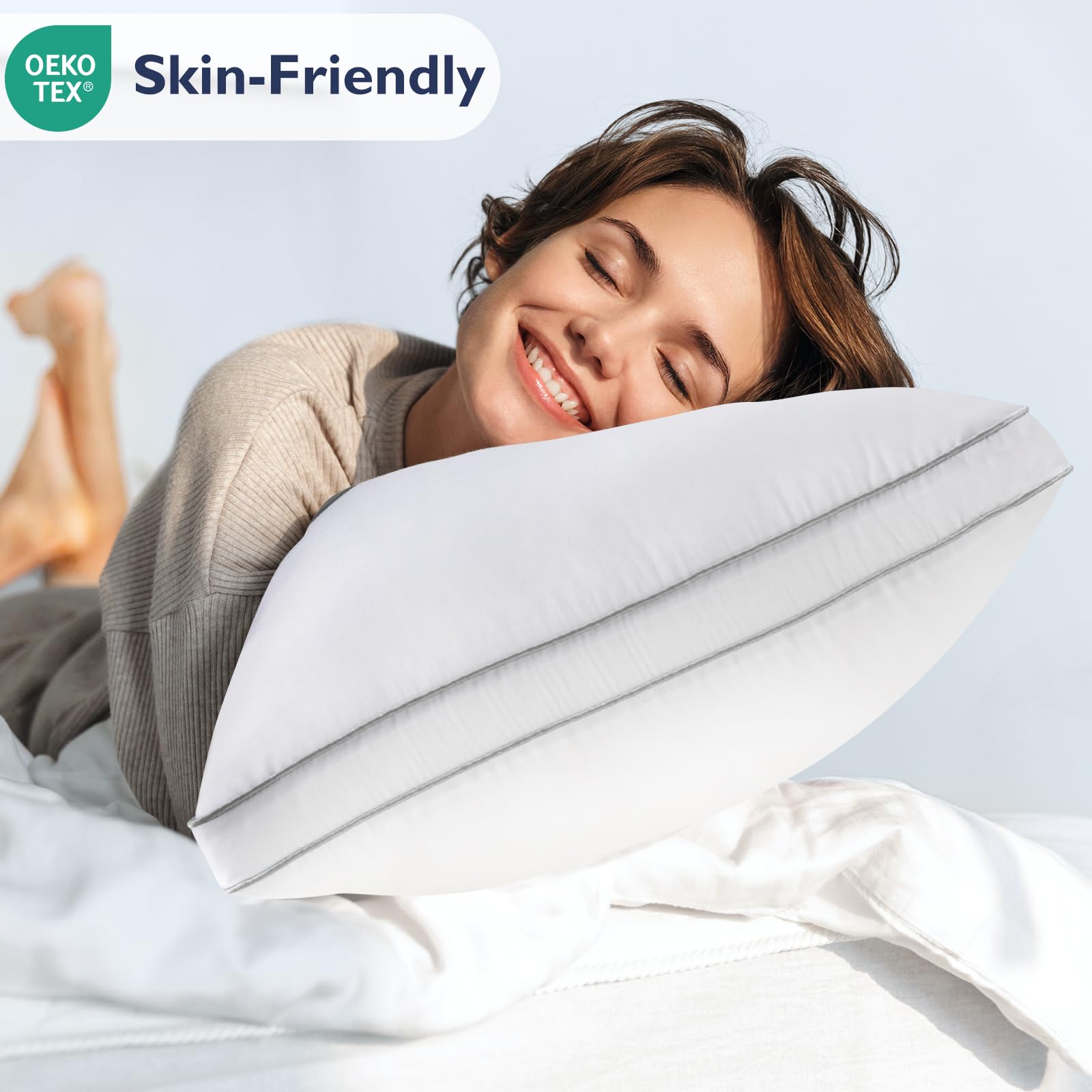 OFNEED Lot De 2 Oreillers En Duvet Alternatif Pour Grand Lit – Oreillers Doux Et Moelleux Avec Housse En Coton, Oreiller De Qualité Hôtelière Pour