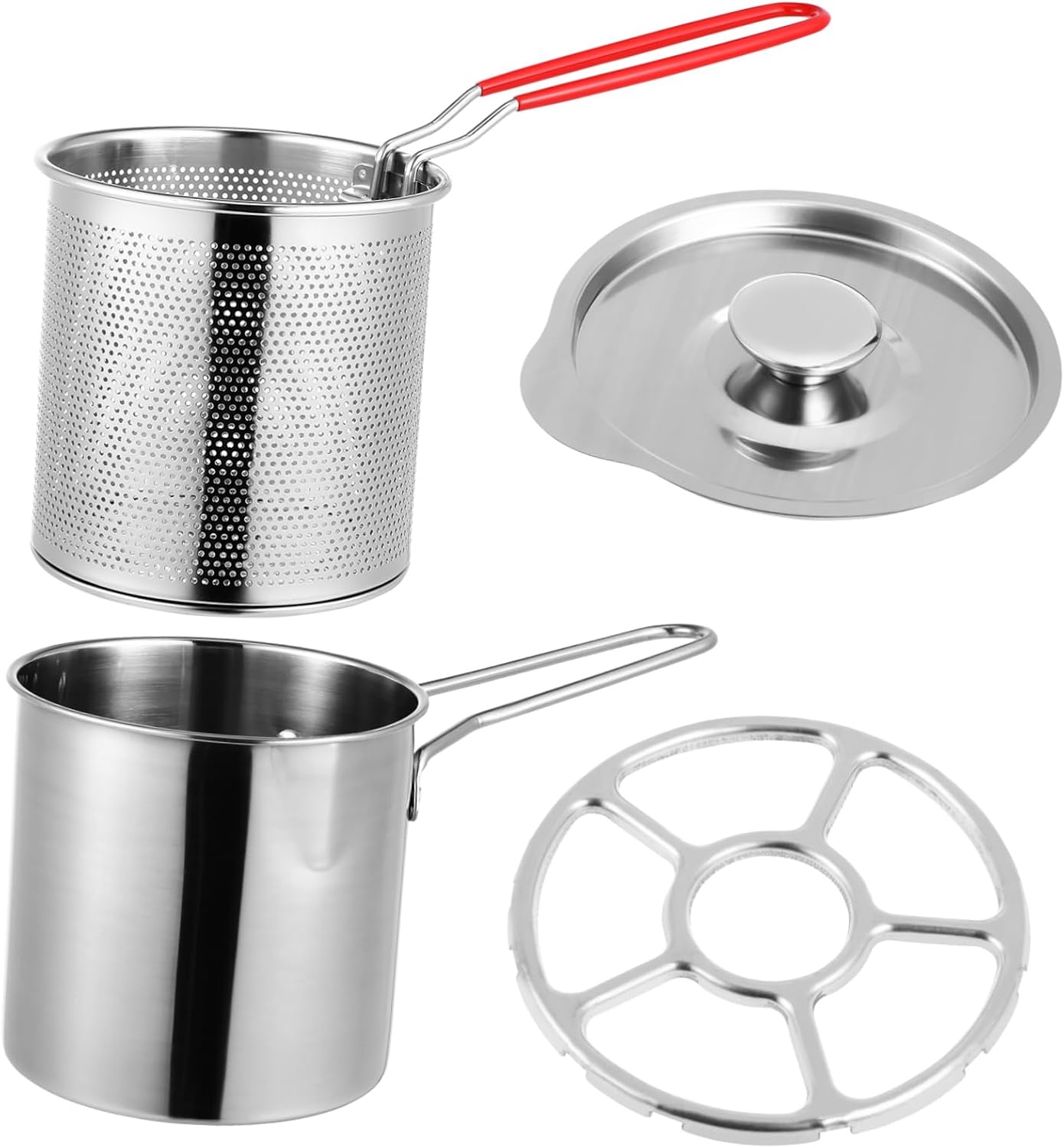 1Set Stainless Steel Deep Frying Pot with Frying Basket and Handle Fryer for Chips Fish Vegetables and Chicken Ergonomic Non Slip Design with Lid Kitchen