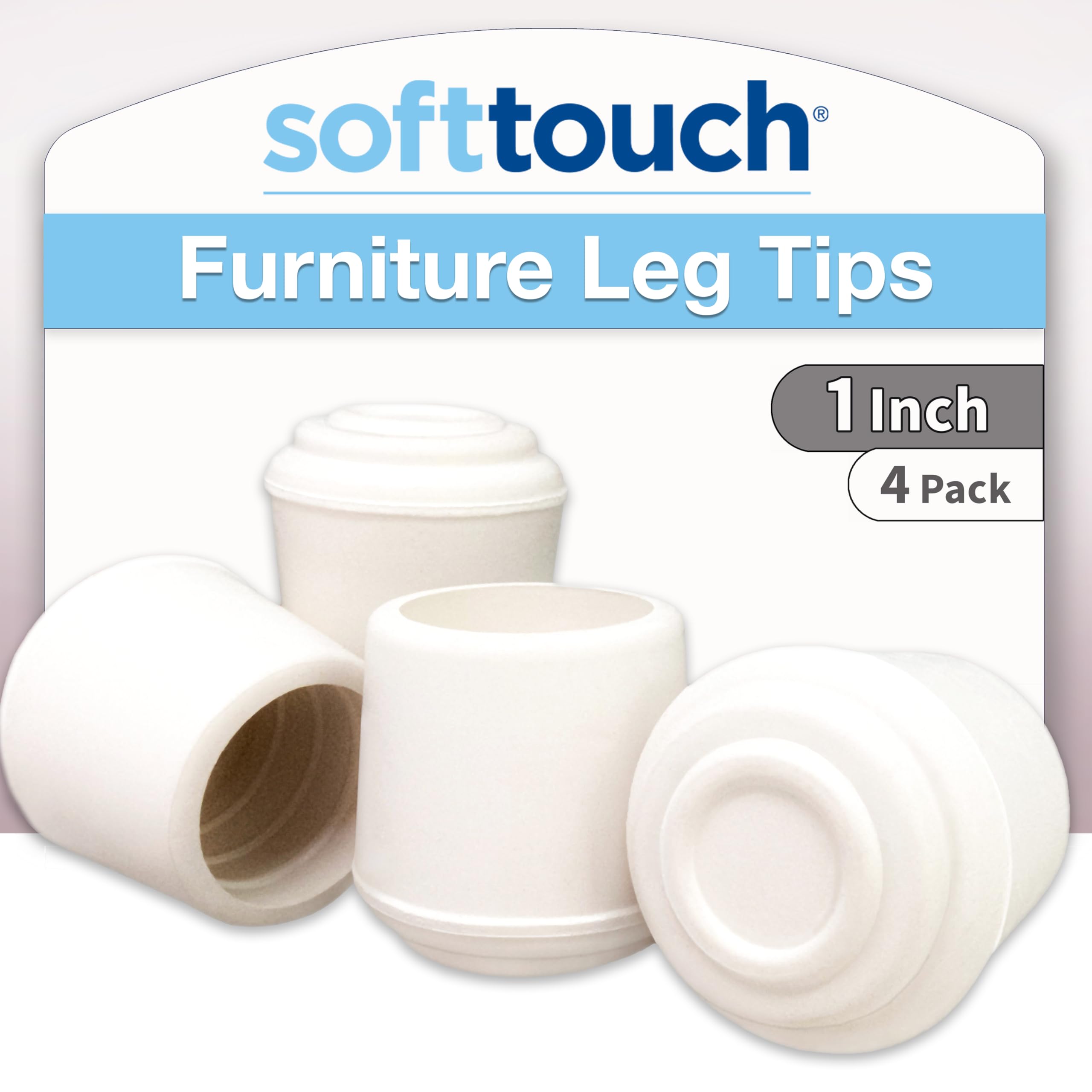 SOFTTOUCH 4441695N 1 Inch Rubber Chair Leg Tip Replacement White, 4 Pack