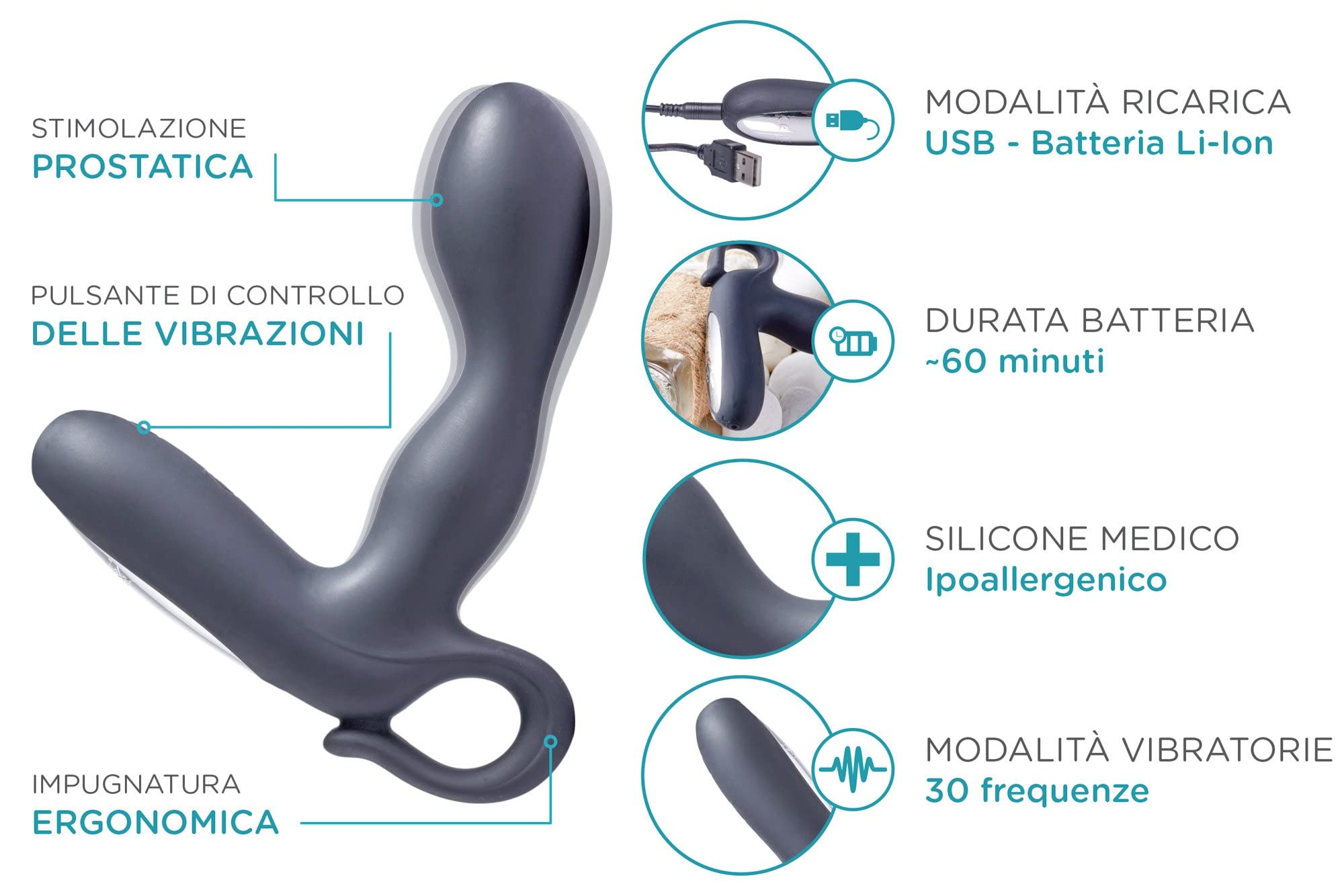 HEDO R6 | Vibratore sessuale per uomo | Massaggiatore prostatico | Silicone medico privo di PVC e ftalati | Ricaricabile | Ideale per la stimolazione della prostata | Dilatatore anale (Nero)
