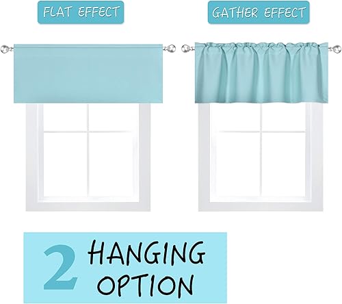 Miniatura 5 de Cenefa azul aguamarina para ventanas de 72 x 18 pulgadas, con aislamiento térmico sólido, bolsillo para cortinero, cenefa corta para cocina, cenefa