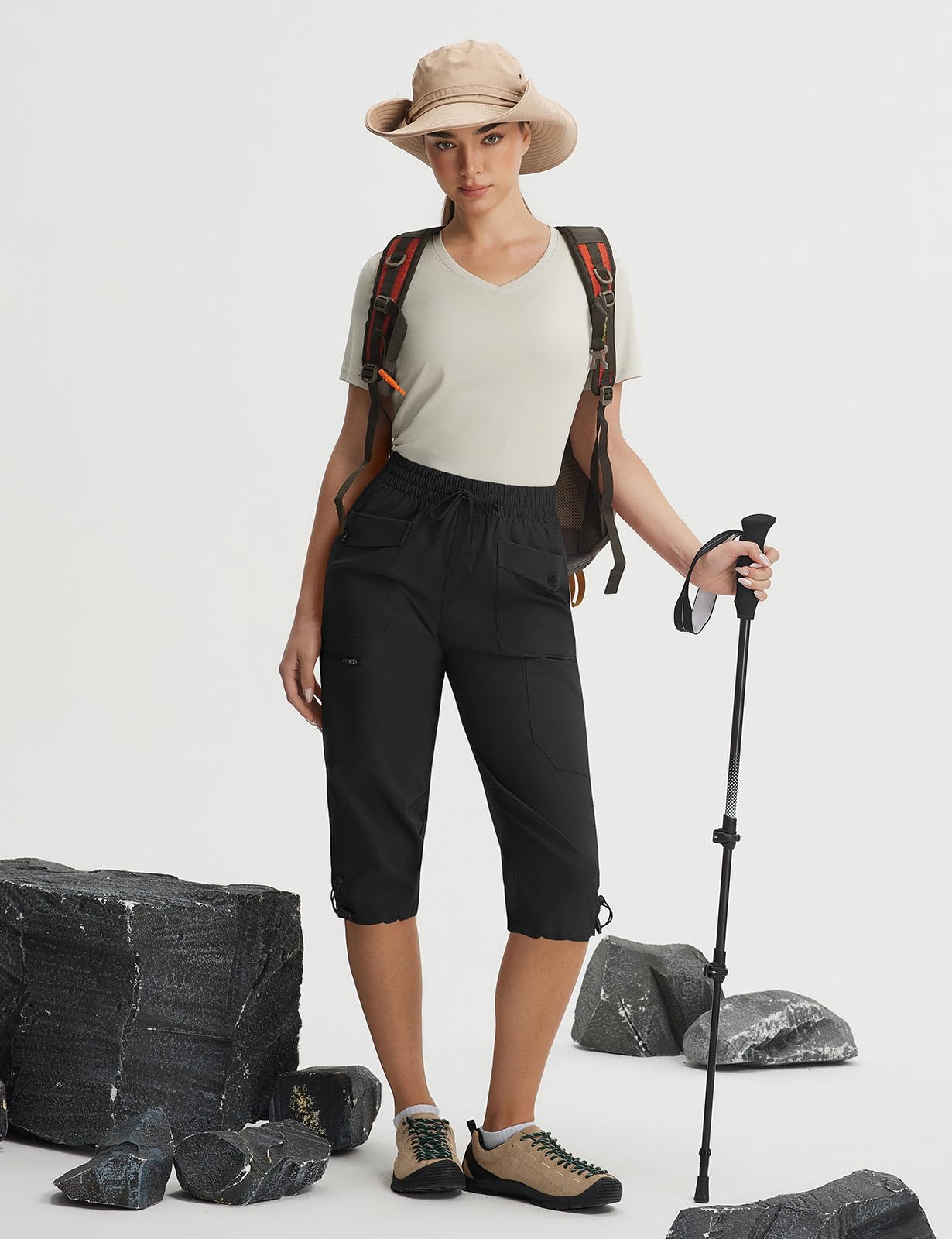 baleaf Pantalones de senderismo para mujer, longitud hasta la rodilla, protección UV, pantalones cargo para exteriores, pantalones de verano