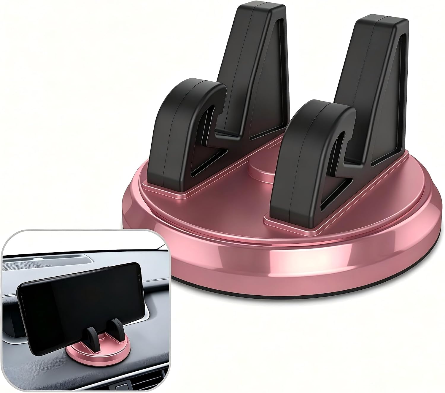 Car Dashboard Phone Mount, Anti-Shake Support 360 Degree Rotation Holder, Anti-Slip Fixing Center Console Stand, Interior Accessory for Smartphones and Navigation Devices (Pink)