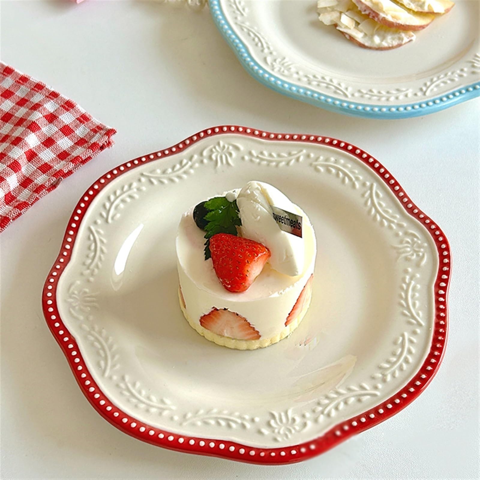 Platos De Cena Plato De Cena En Relieve Lateral Irregular De Cerámica Plato De Postre Plato De Ensalada Vintage Plato De Té De La Tarde Plato Plano Plato Frío(B)