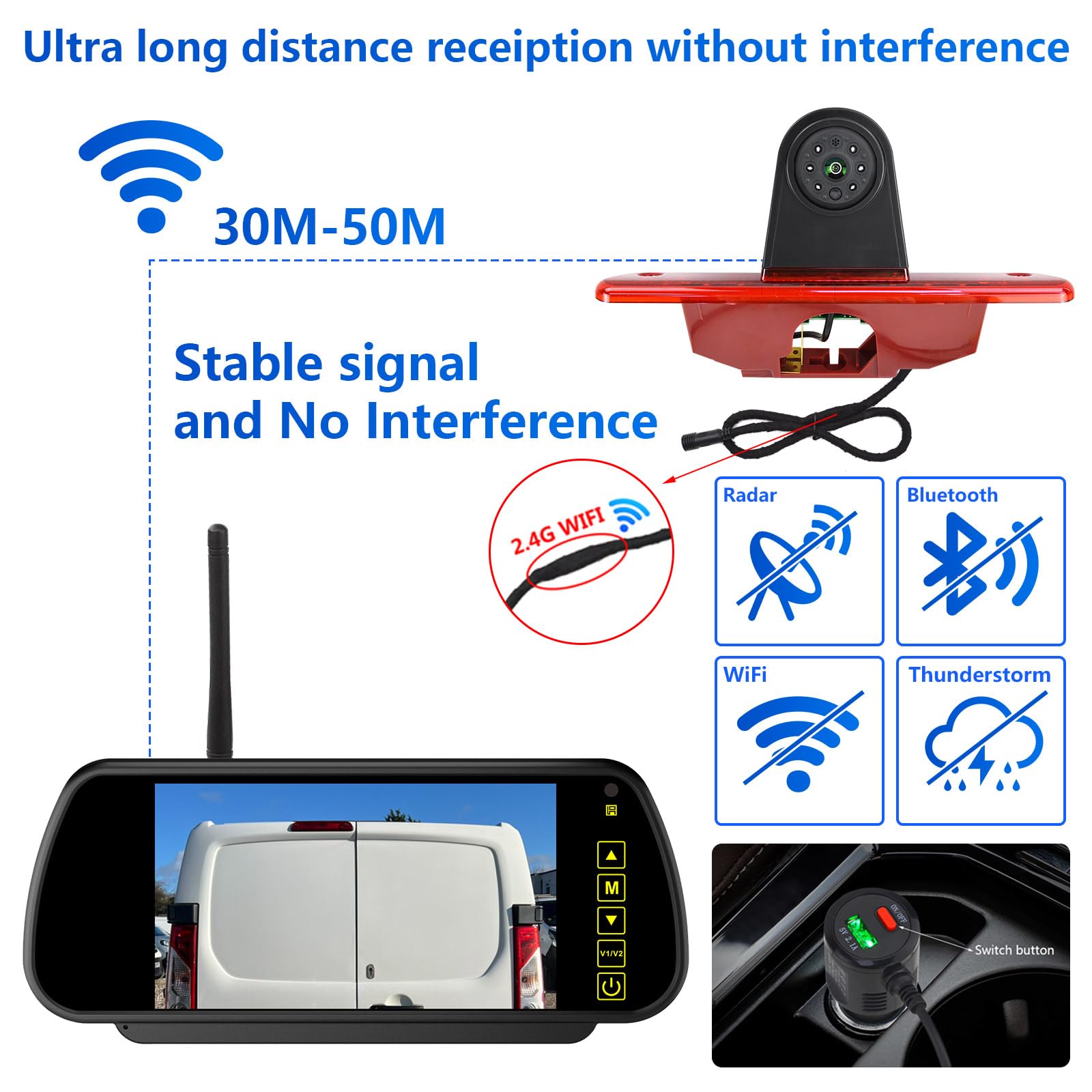 Kit de moniteur de caméra de recul sans fil Full HD 1080p pour Citroën Jumpy Fiat Scudo Vans (2007-2016) Toyota ProAce 2013-2016 (support # 12)