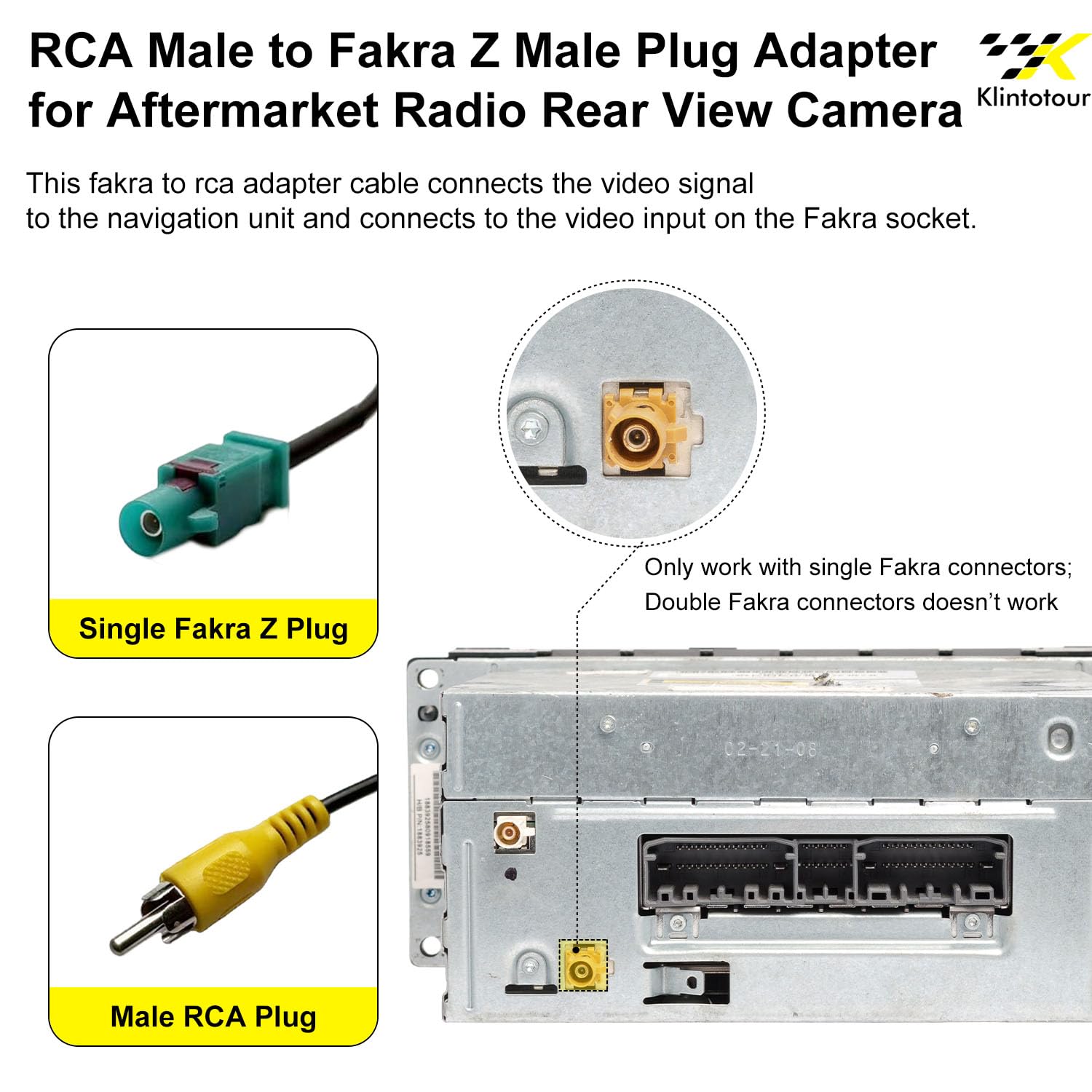 Aftermarket Radio Rear View Camera Adapter Harness, Fakra Z Male to RCA Male Backup Camera Cable, Compatible with Select Vehicle Navigation Radio Stereo Audio Systems with NX Touchscreen
