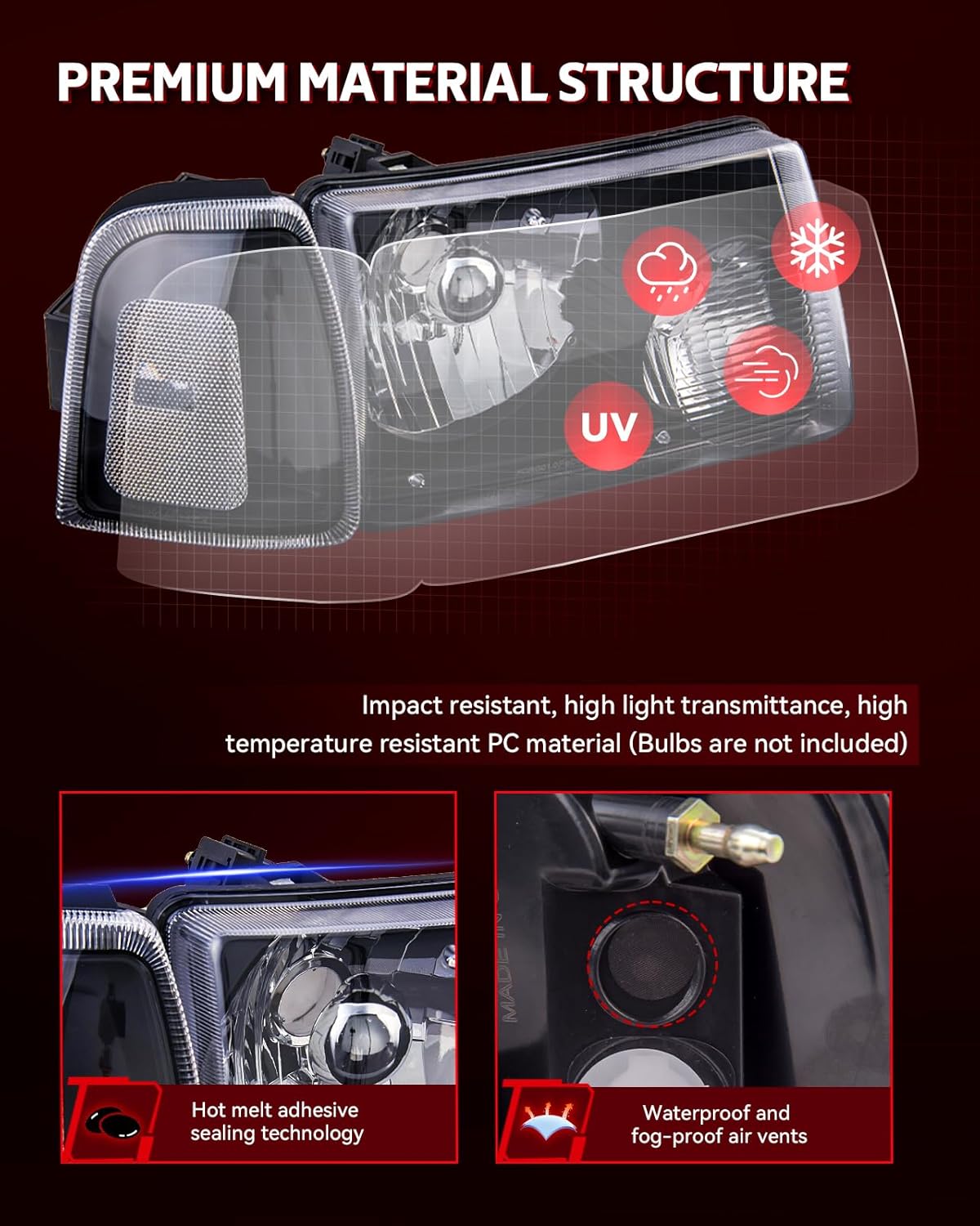 Torchbeam Headlights Assembly Compatible with 2001-2011 Ford Ranger Pair Front Light Black Housing Clear Reflector OE Headlamp Replacement Driver and Passenger Side