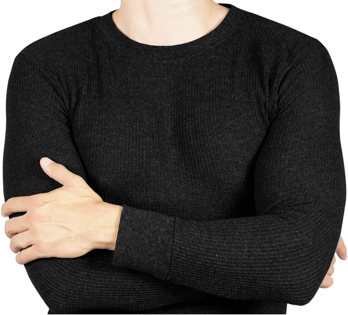 Joe Boxer Thermal Crew Tops - Base Layer Shirt - Long Sleeve Undershirt (Black, Large)