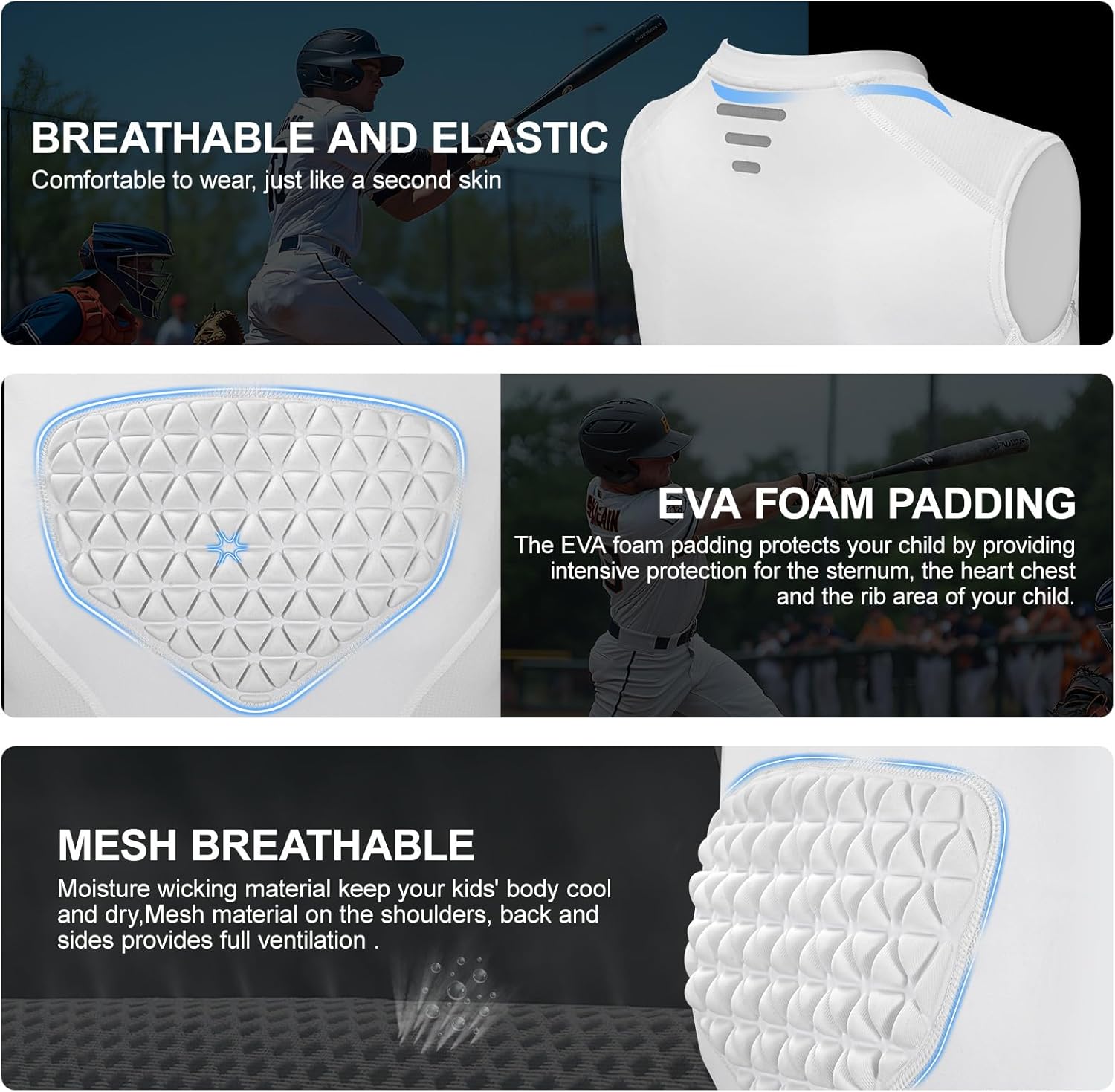 Youth Baseball Chest Protector, Padded Compression Shirt, Support Softball Football Rugby Lacrosse Heart Sternum Guard - Image 4