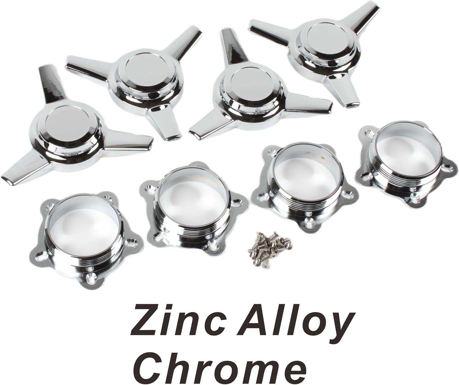 1 Set of 4 - Zinc Alloy Chrome Hubcaps for American Racing 2-1/4" or 2-1/8" SPACING Spinner Tribar Wheel Rim Center CAPS Lowrider Knock-Off Style Cover