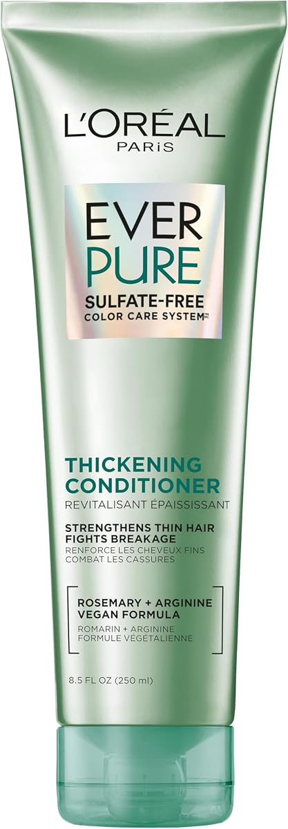 L'Oreal Paris Acondicionador espesante sin sulfato, espesa + fortalece el cabello fino y frágil, cuidado del cabello con hoja de romero, EverPure, 8.5 onzas líquidas (el embalaje puede variar)