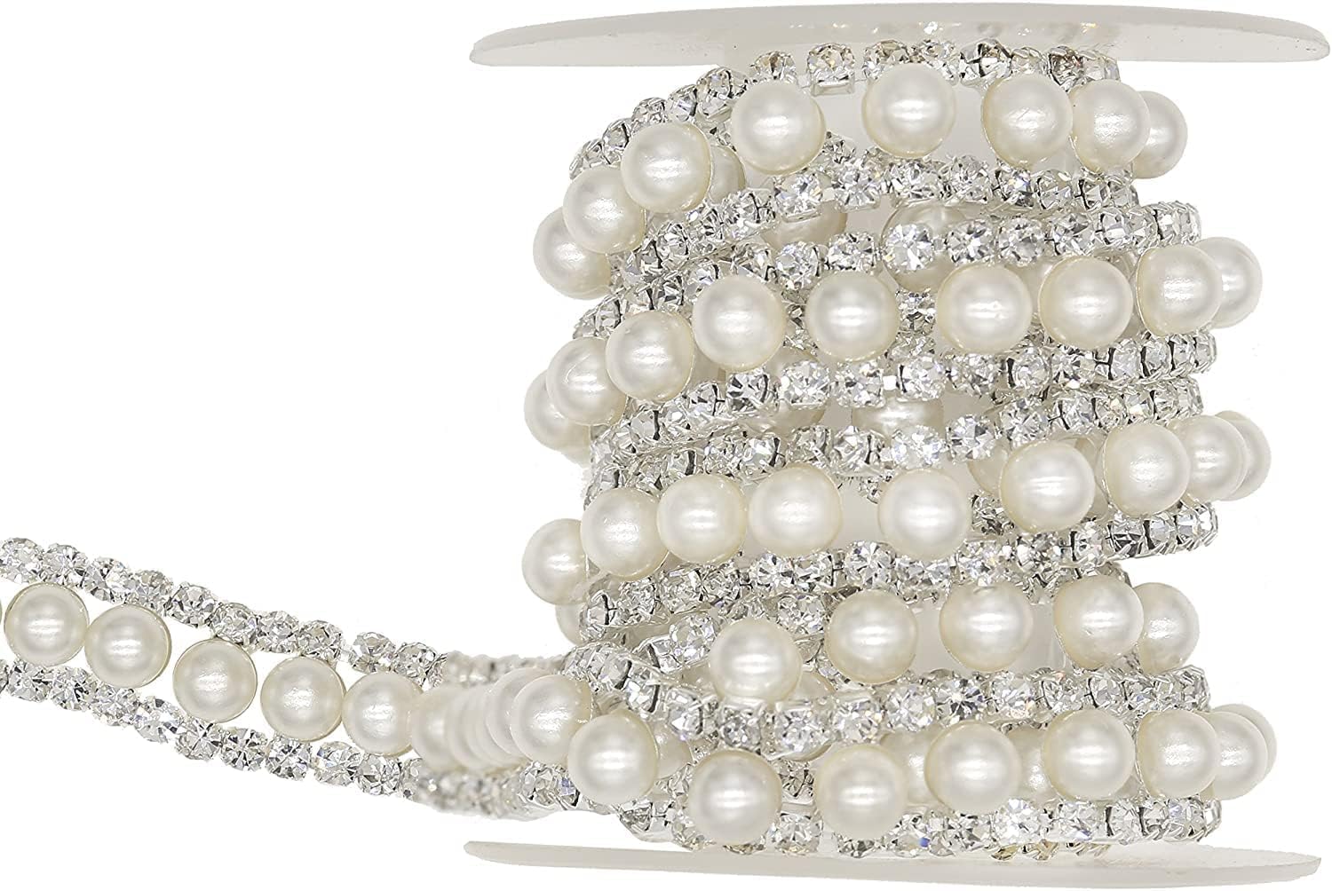 Jerler Rhinestone Trim Applique 2 Yards 2 Rows Crystal Chain Banding Diamond Inlaid White Pearl Beaded Rhinestones for Crafts Clothing and Bridal Embellishments Wedding Ideas Christmas Decorations