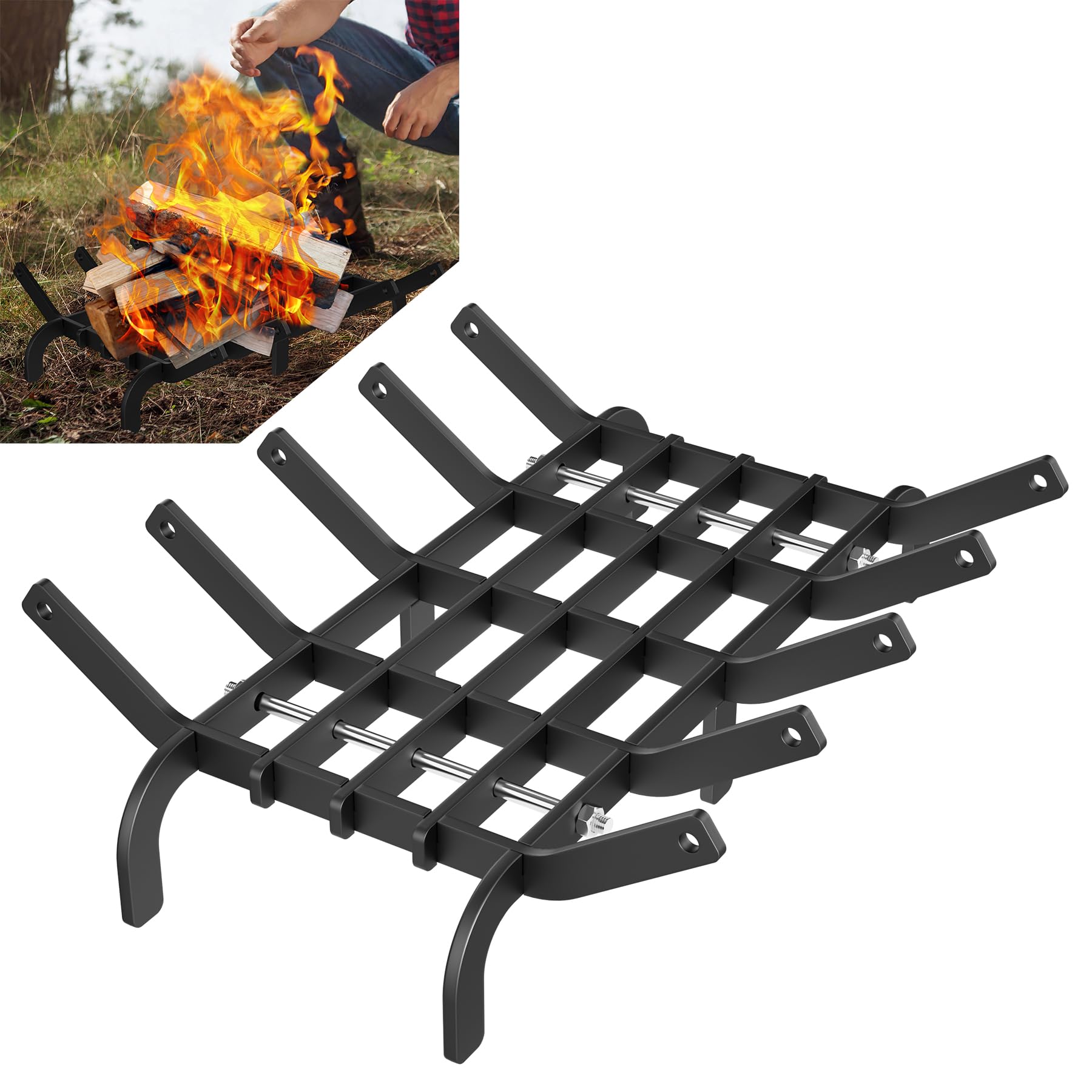LZQ Rost à bois en acier à haute teneur en carbone pour cheminée, Rost à bois pour poêle à bois 41 x 31 x 11 cm, support à bois à combustion, rost à feu avec pieds, capacité de charge jusqu'à 50 kg