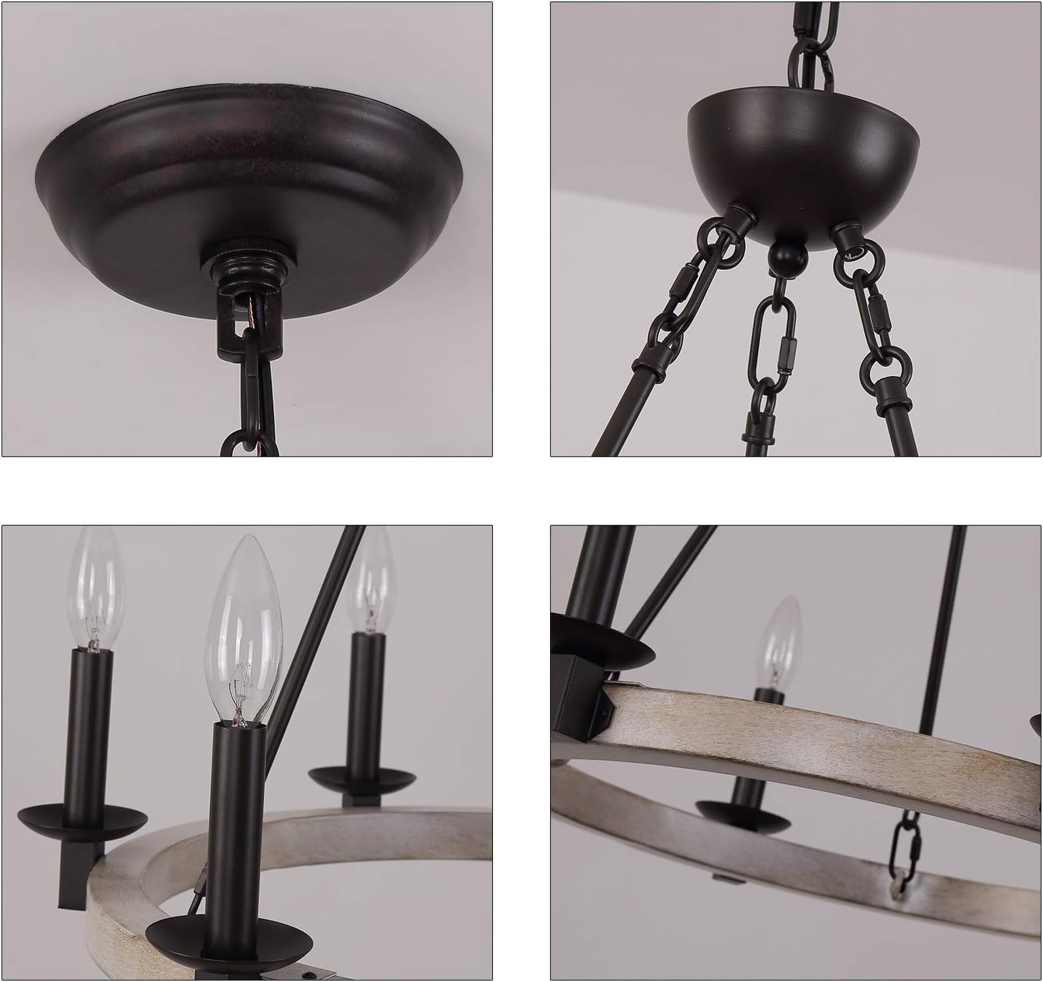 Exclusive Discount 50% Price Q&S Farmhouse Chandellier,Wagon Wheel Chandelier,Rustic Vintage Round Chandelier Light Fixtures for Dining Room Kitchen Island Foyer Entryway