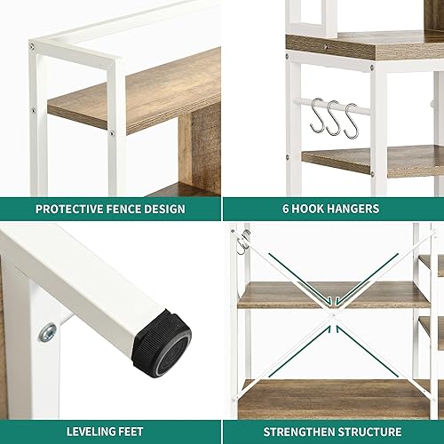 Miniatura 6 de YITAHOME Soporte para microondas con toma de corriente, barra de café, cocina, estante de almacenamiento independiente para despensa,