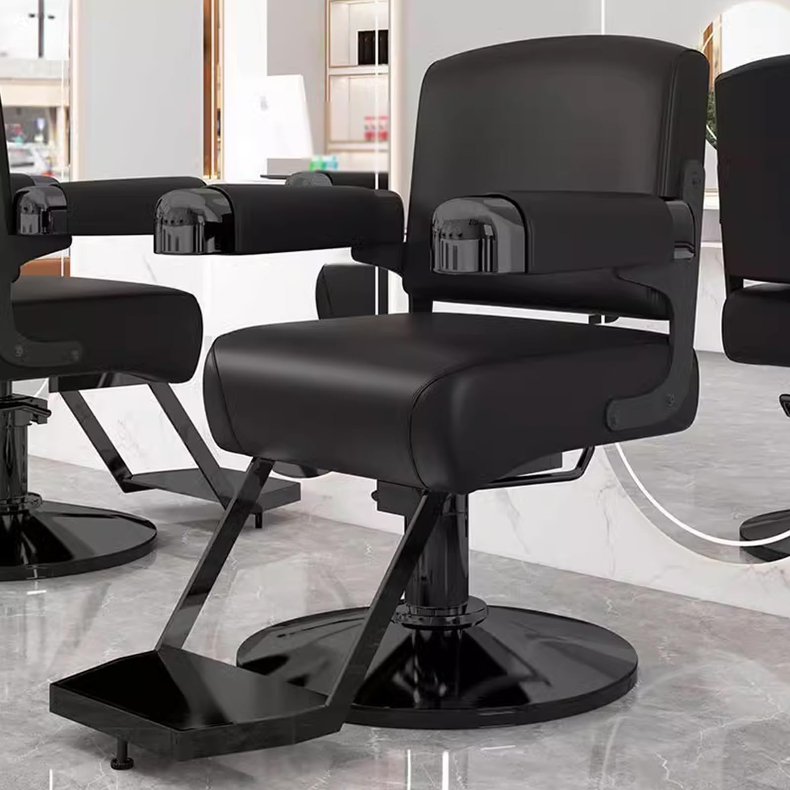 Sillas de barbero, Silla de barbero Profesional con rotación de 360°, Ajuste hidráulico de Altura, Cuero sintético PU, cojín de Esponja, Base galvanizada barberías, Salones d