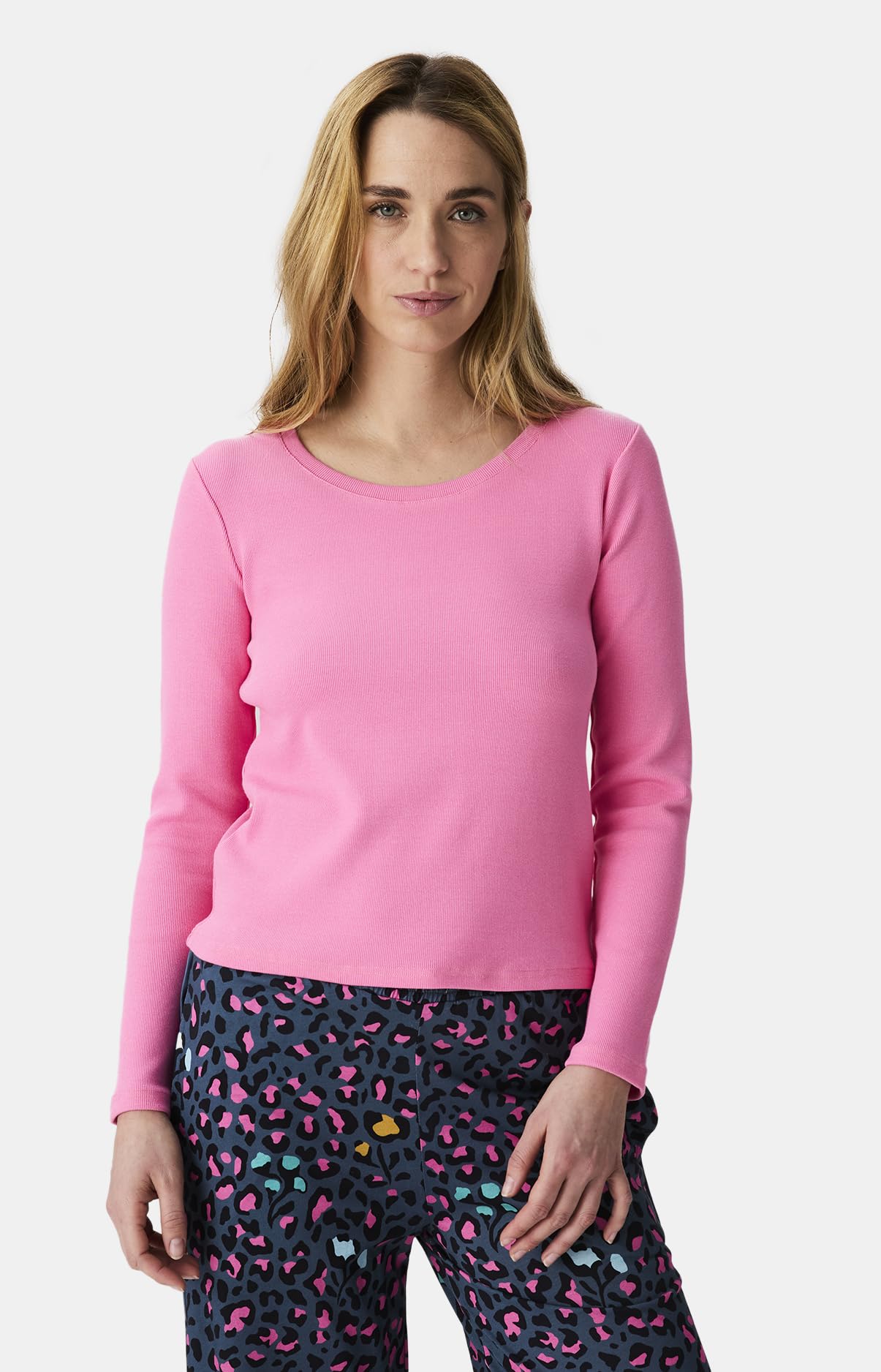 ARTHUR - Tee-Shirt Femme - Tee-Shirt Côtelé ou Haut de Pyjama Femme - Col Rond et Manches Longues - Mélange Coton