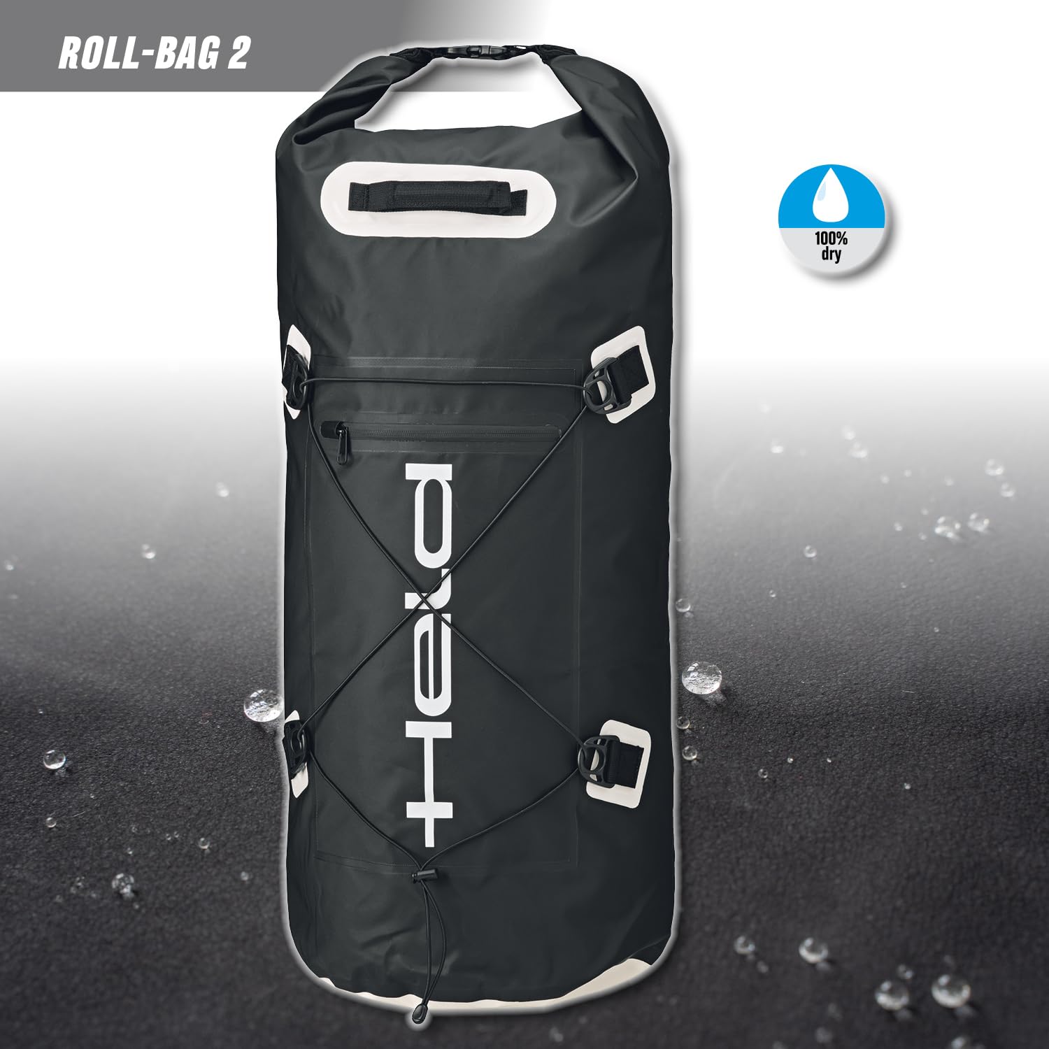 Held Roll-Bag Torba motocyklowa, 2 sztuki, w 100% wodoszczelna i pyłoszczelna, z mocnego brezentu, z odblaskowymi nadrukami i zwijanym zamknięciem na zatrzask, rozmiar 40 l, czarna