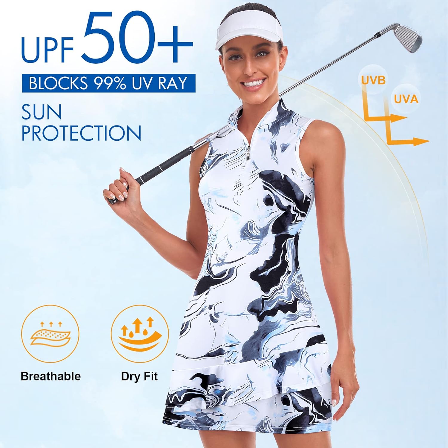 Viracy Tennis Dress for Women Sleeveless Golf Dresses with Shorts and Pockets Ruffle Zip Up Stand Collar Golf Outfits