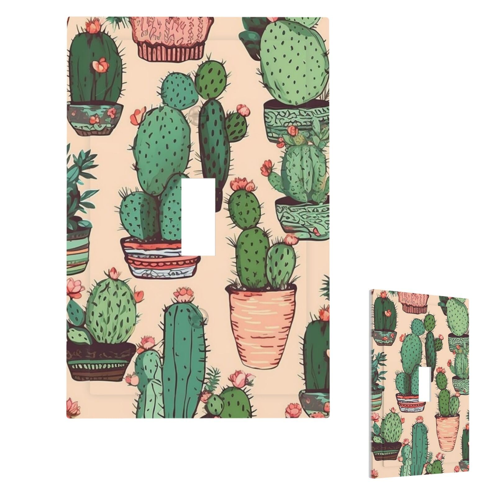 Aceprints Single Toggle Cactus Pattern Wall Plate Cover Modern Decorative Light Switch Cover Unbreakable Receptacle Outlet Covers For Living Room Bedroom Decor