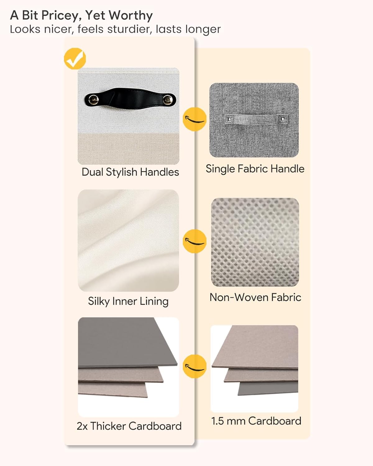 Storage Cube Bins | 7.7 oz/yd² Fabric Cubby Organizer Baskets for Shelf, Closet, Cabinet, Wardrobe | KALLAX Shelving Unit Insert Drawer | 4 Pack, Beige & White, 13x15x13 Inch