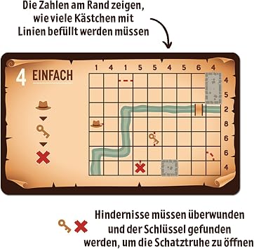 moses. Mission Gold, Logic Puzzle with Addiction Factor for Travel, 40 Reusable Cards with Wiping Pen, Brain Sports Tasks in 3 Difficulty Levels for Teenagers and Adults