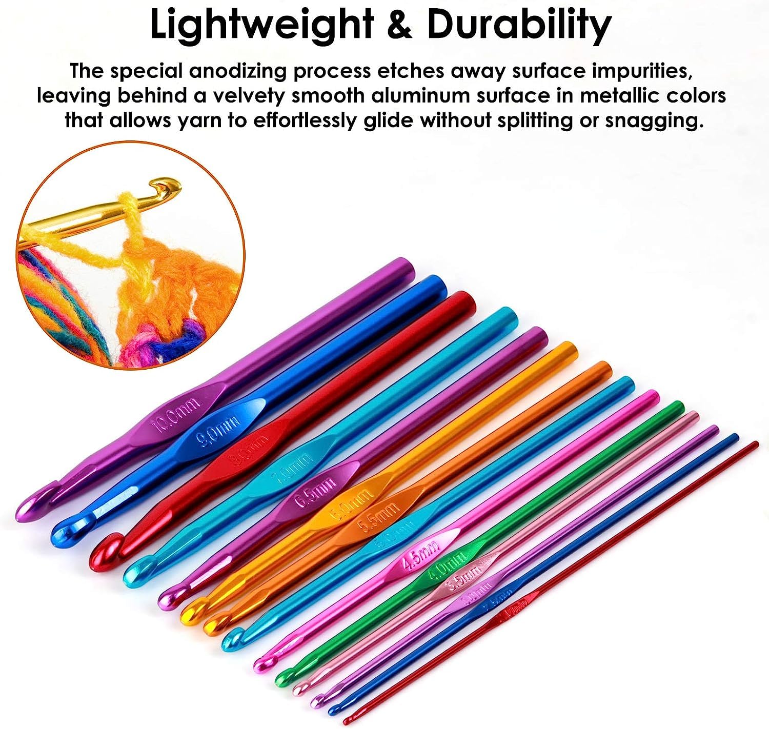 Gemsy Knitting Crochet Hook Needle Set | Hard-Anodized Aluminum Hook for Embroidery | Ultimate Sewing, Craft, Sweater, Woolen Cloth, Yarn, Thread | Needles Kit for Knitting (12 pcs Crochet) 4