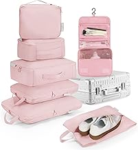 Travel Pouch, Compression, 7-piece Set, Travel Pouch, Space Saving, Water Repellent, Clothes Sorting, For Travel, Business Trips, Clothes, Organization, Convenient Goods, Pink