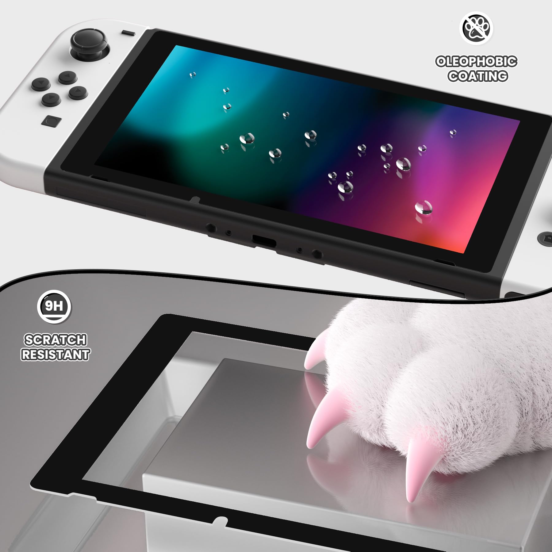 eXtremeRate Vetro Temperato per Nintendo Switch,2 Pezzi Pellicola Protezione Trasparente HD Chiaro,AntiGraffio,Anti-Impronta Digitale,Infrangibile,Senza Bolle-Nero