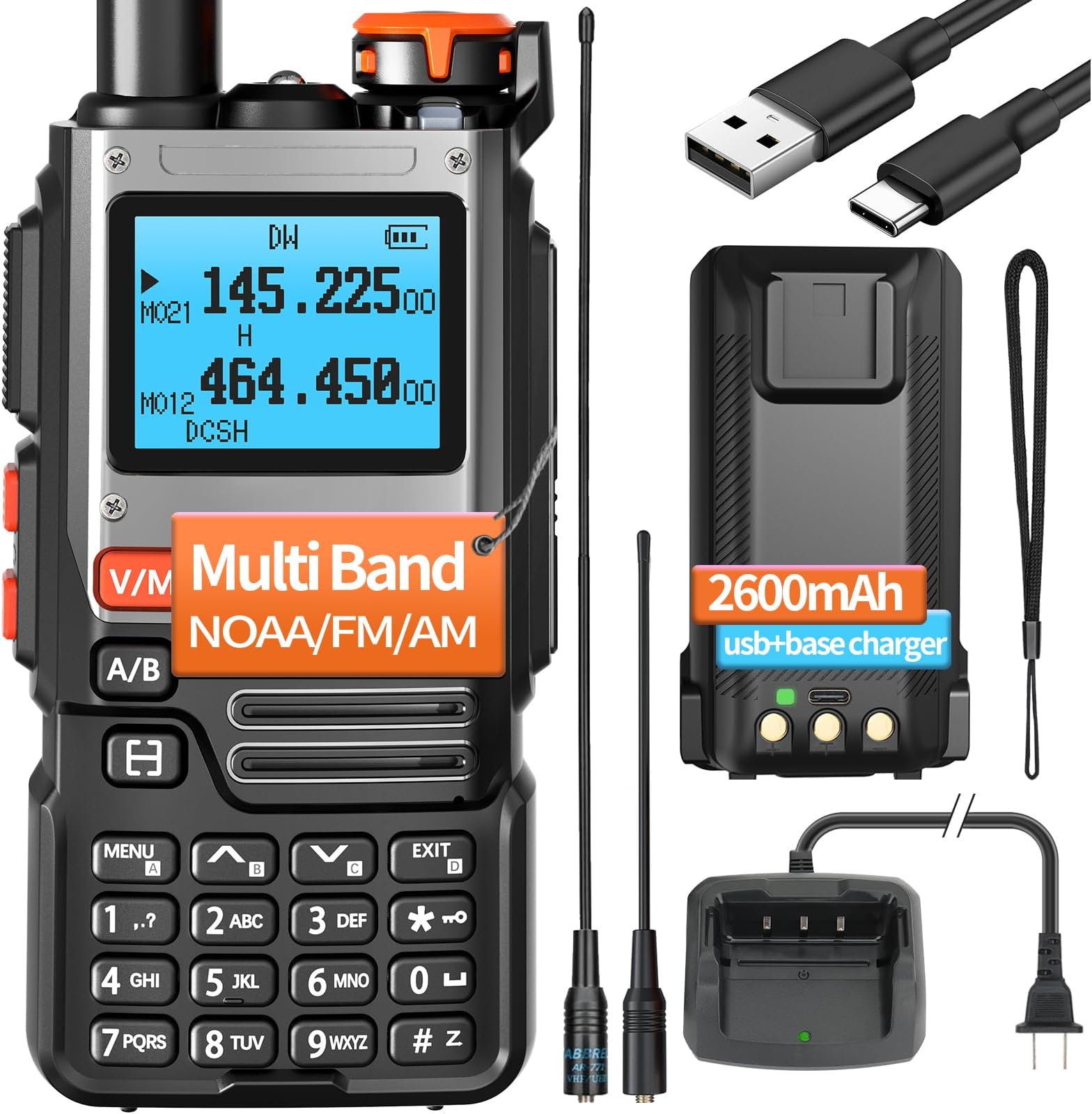 BaoFeng Radio Ham Radio Handheld Long Range Walkie Talkies for Adults 2600mAh Rechargeable NOAA Weather Receiver 5RM K5 Two Way Radio with Earpiece,USB-C Charger for Hunting Camping Survival Gear