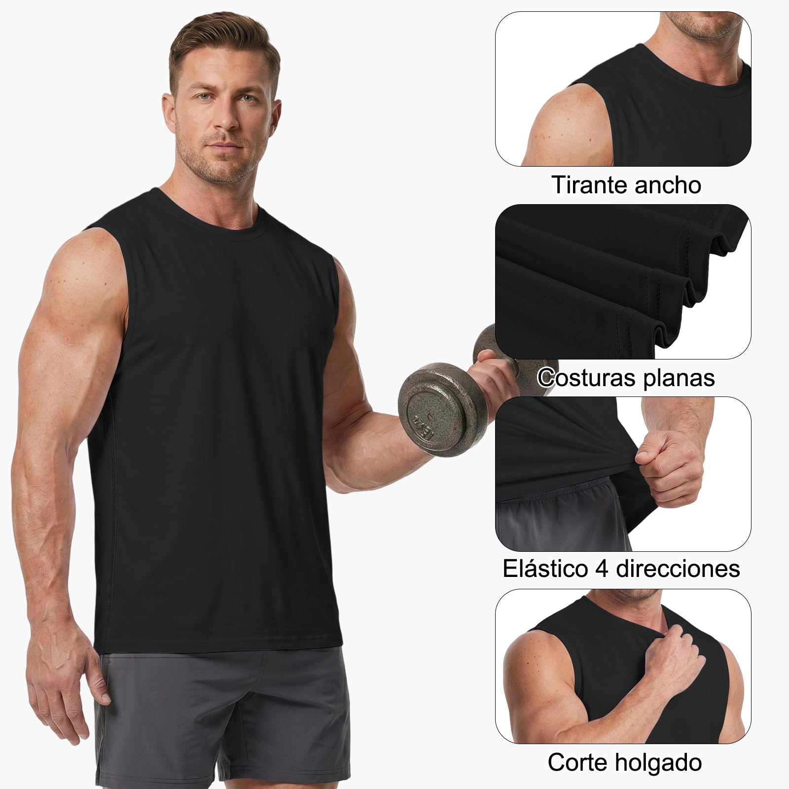 HYCOPROT Camiseta Sin Mangas Hombre Secado Rápido Muscle Tank Top Transpirable Absorbe Humedad Corte Holgado Fitness Gimnasio Running Entrenamiento Deportivo Casual Men Sleeveless Tops Workout Vest