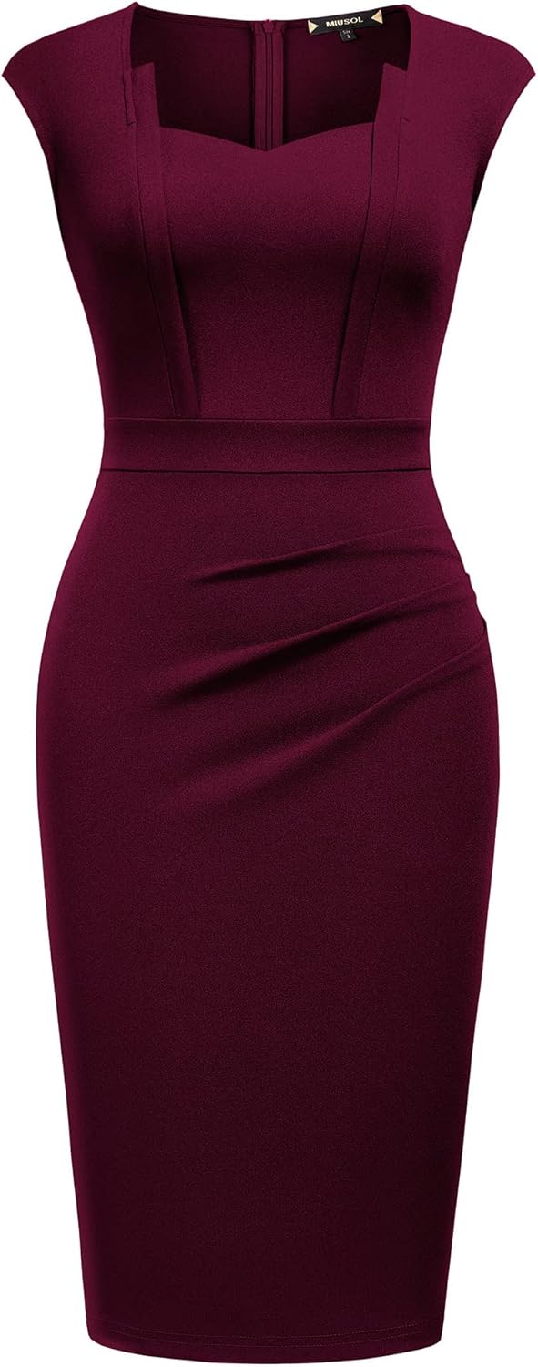 Miusol Women's Vintage Square Neck Cap Sleeve Work Pencil Dress - Image 4