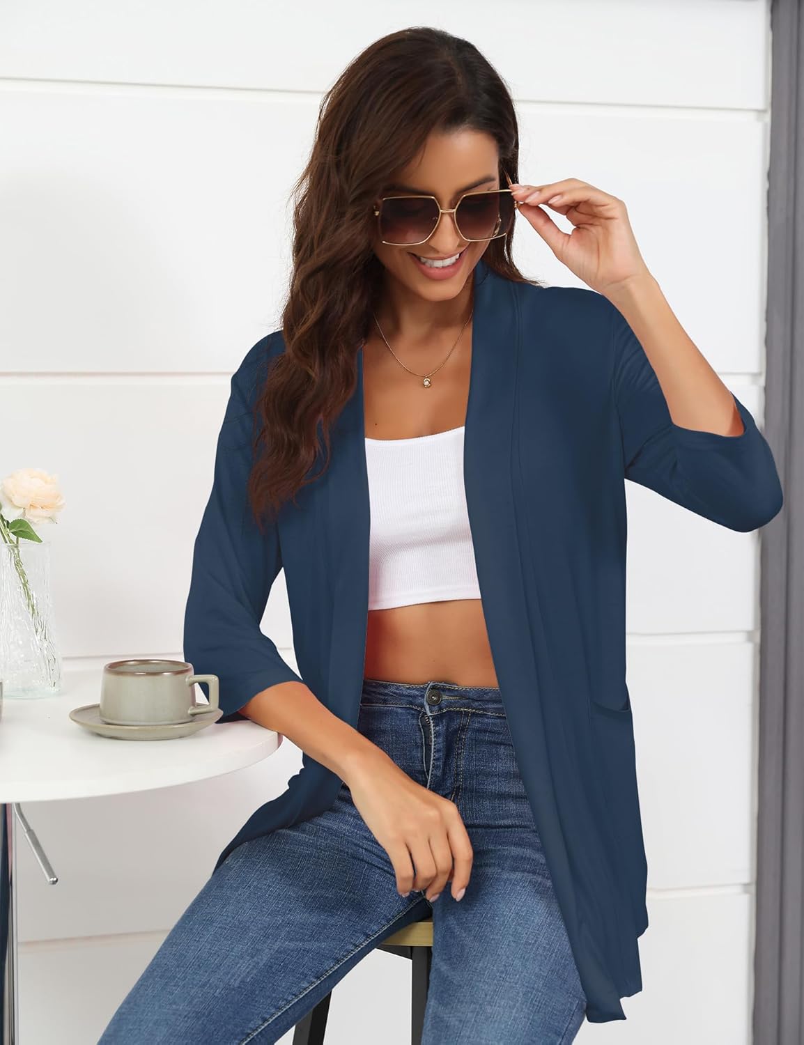 Dames Vest Micoson Damesvest Met Lange Mouwen, Open Voorkant, Casual Losse Wasbaar In De Machine