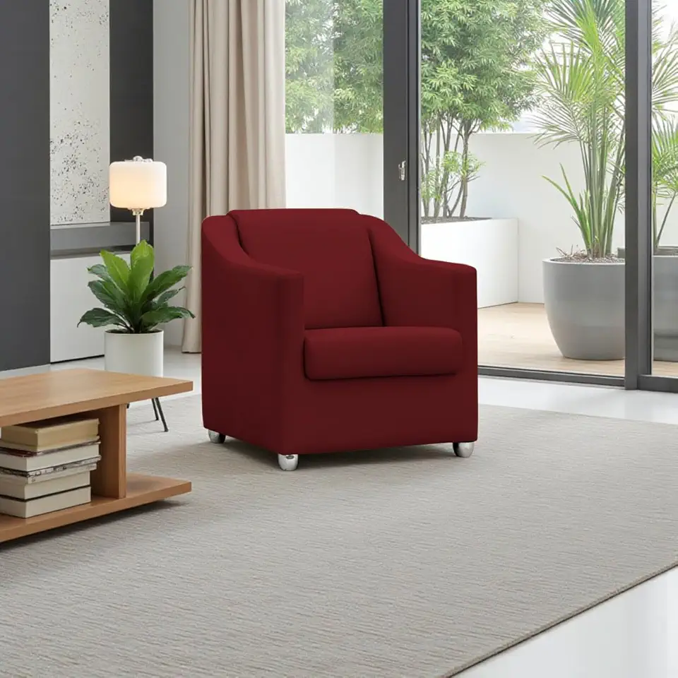 Poltrona Para Sala Decorativa Cadeira Reforçada Para Recepção Consultório Escritório Pé Cromado - Clique E Decore (Vermelho)