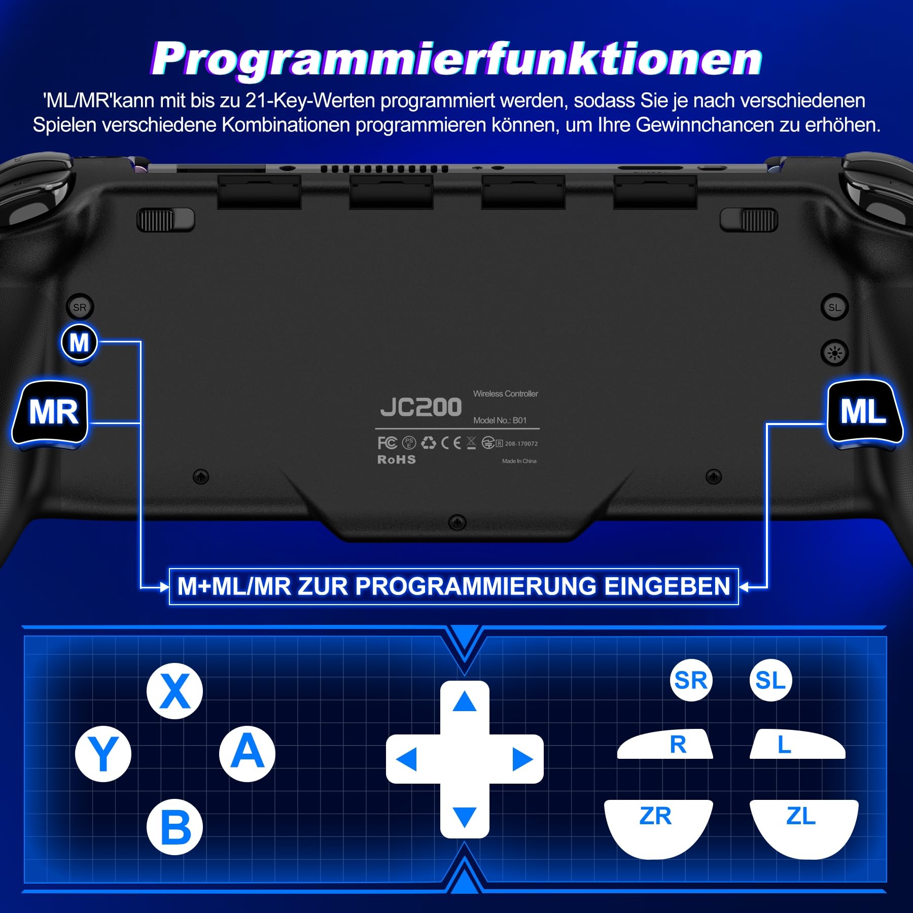 ALEEMTRY Controller per Switch, Modalità Portatile con Turbo/1000mAh/Programmabile/Giroscopio a 6 Assi, Maniglia Grande per Switch/OLED (Nero)
