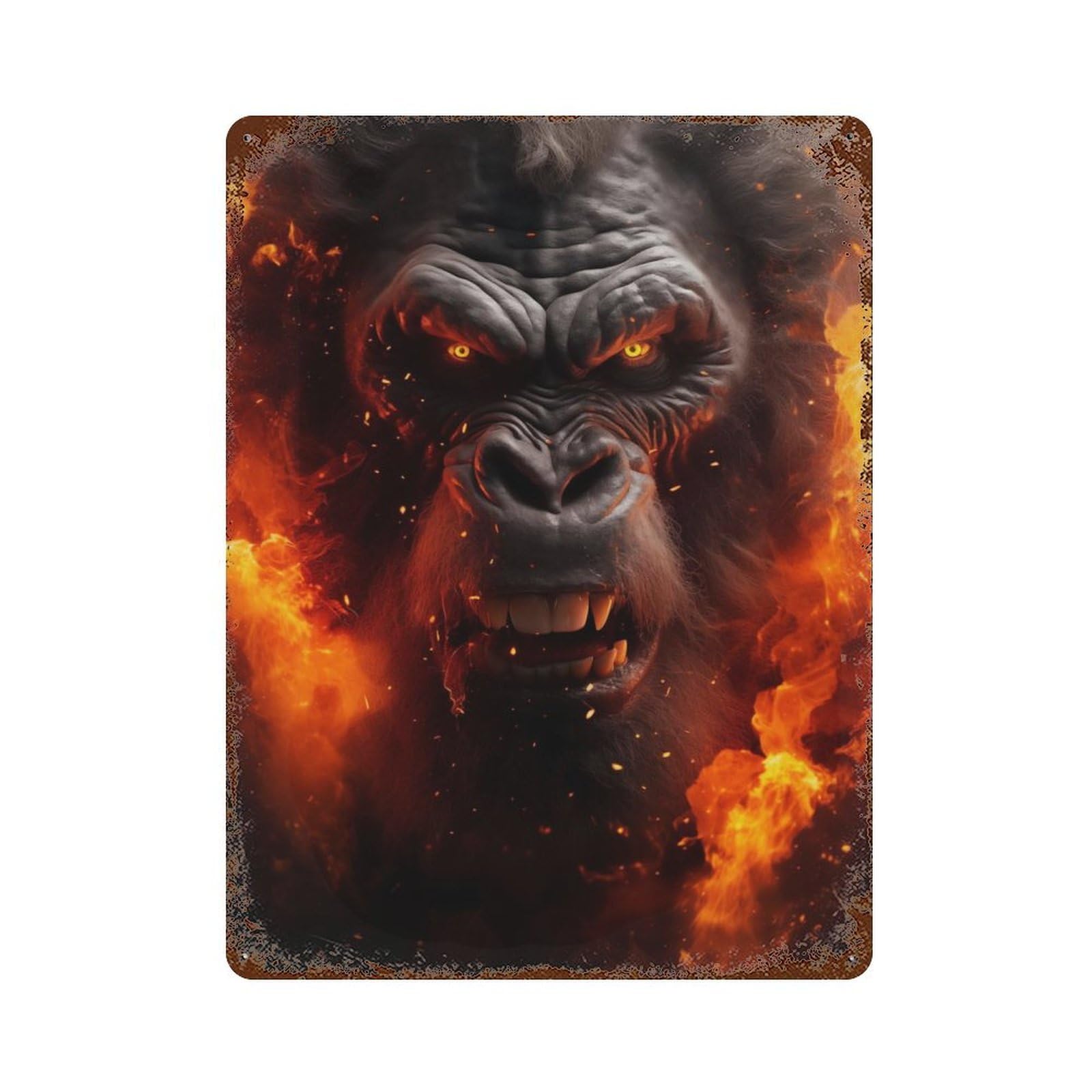 Rusty Metal Tin Sign with Furious Mad Scary Gorilla Design 15.7"x11.8", for Garage, Bar And Workshop Decor, Decorative Metal Wall Art