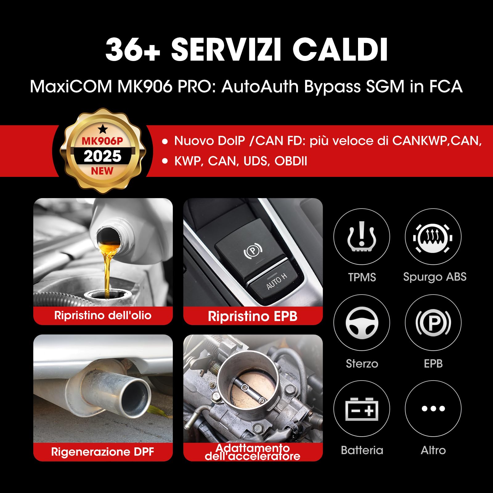 Autel MaxiCOM MK906 PRO Strumento Diagnostico Auto Professionale, Aggiornamento MP900TS MP900BT MS906Pro MS908S MP808TS, Codifica ECU, Controllo Bidirezionale, 36+ Servizi, CAN FD&DoIP, Auto Scan 2.0
