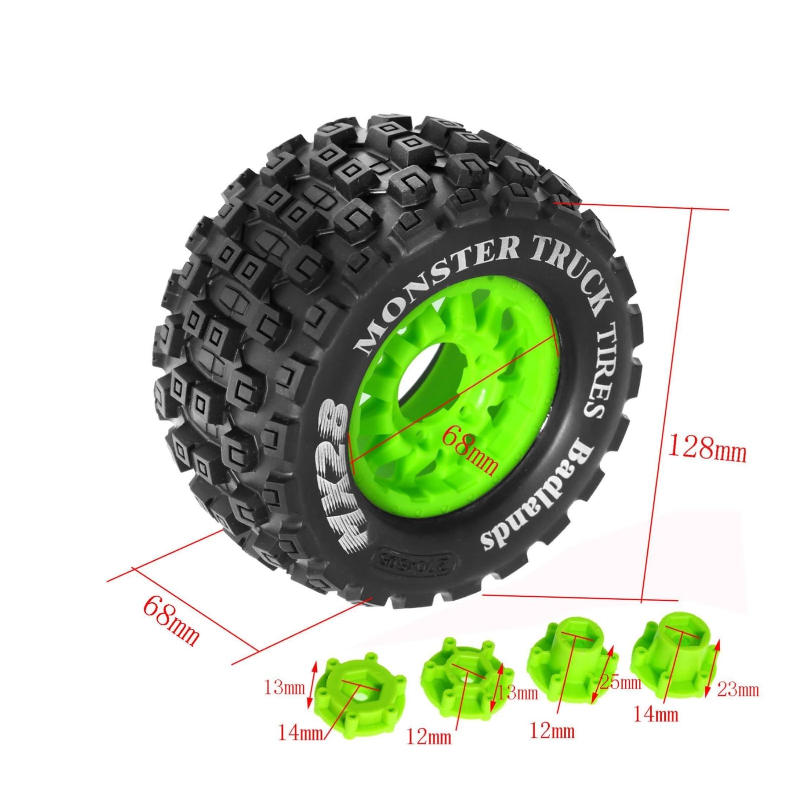Pneumatico Veicolo Rc Pneumatico Battistrada Ruota Cerchio Composto in Gomma E Plastica con Disegno Robusto per Trazione Costante Monta 12 Mm E 14 Mm, Verde