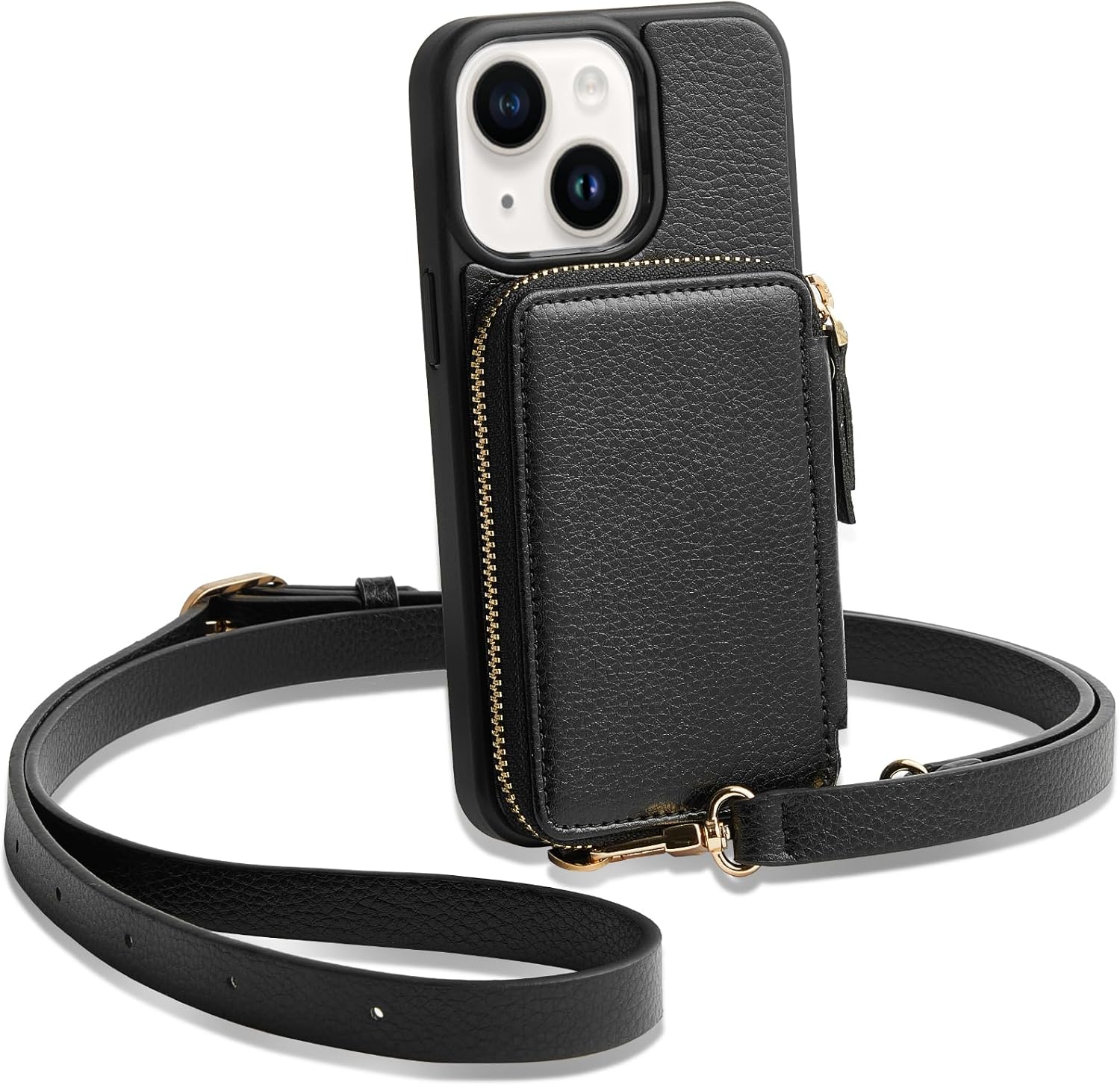 ZVE for iPhone 14 Wallet Case Crossbody with Card Holder, Zipper Phone Case with Wrist Strap, RFID Blocking Purse Cover for Women Compatible with iPhone 14, 6.1", 2022-Black