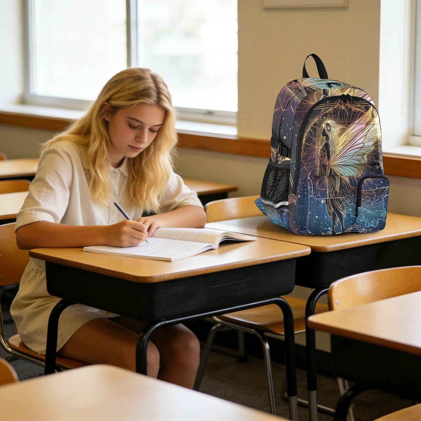 Sac à dos de voyage pour femme et homme - Motif fée fluo - Pour l'école, l'université - Sac à dos d'ordinateur léger et décontracté de 44,5 cm