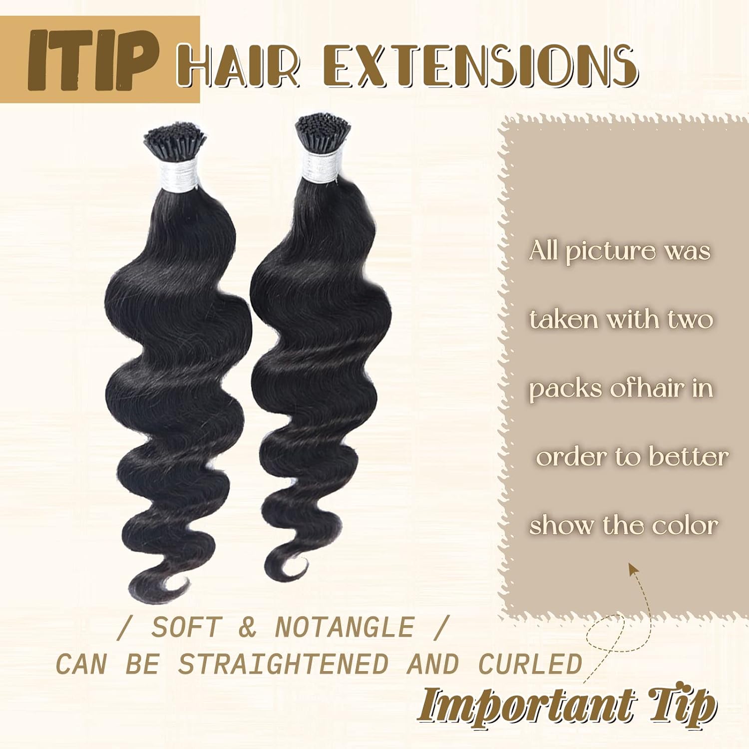 Body Wave I Tip Hair Extensions 100% Real Human Hair, 20inch Black Body Wave Cold Fusion Hair Extensions Human Hair Itip Real Hair Extension for Black Women 50G/50S